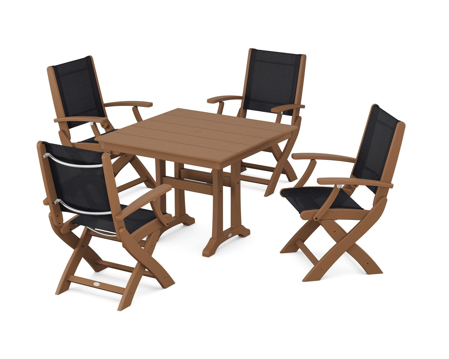 Coastal Folding Chair 5-Piece Farmhouse Dining Set With Trestle Legs