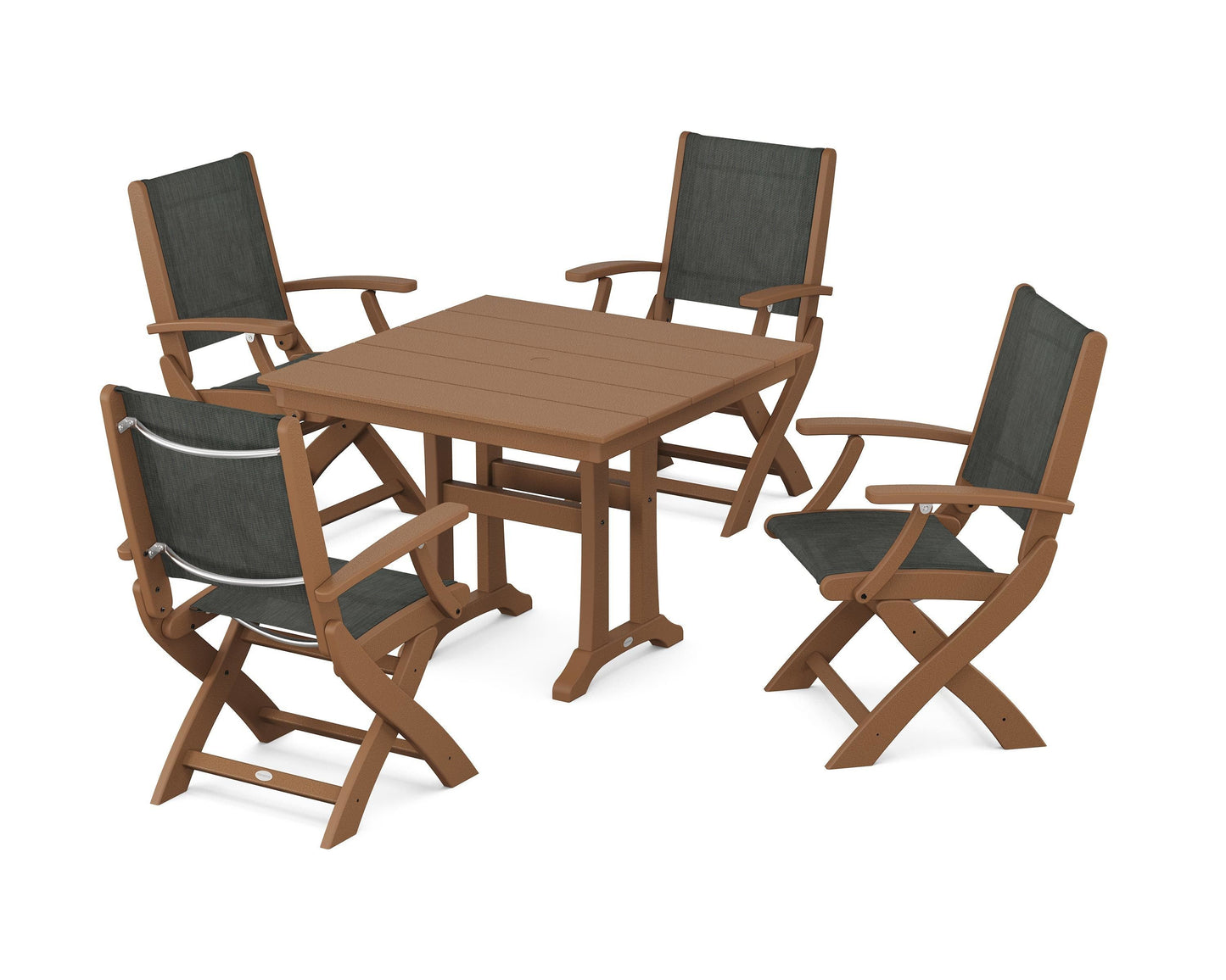 Coastal Folding Chair 5-Piece Farmhouse Dining Set With Trestle Legs