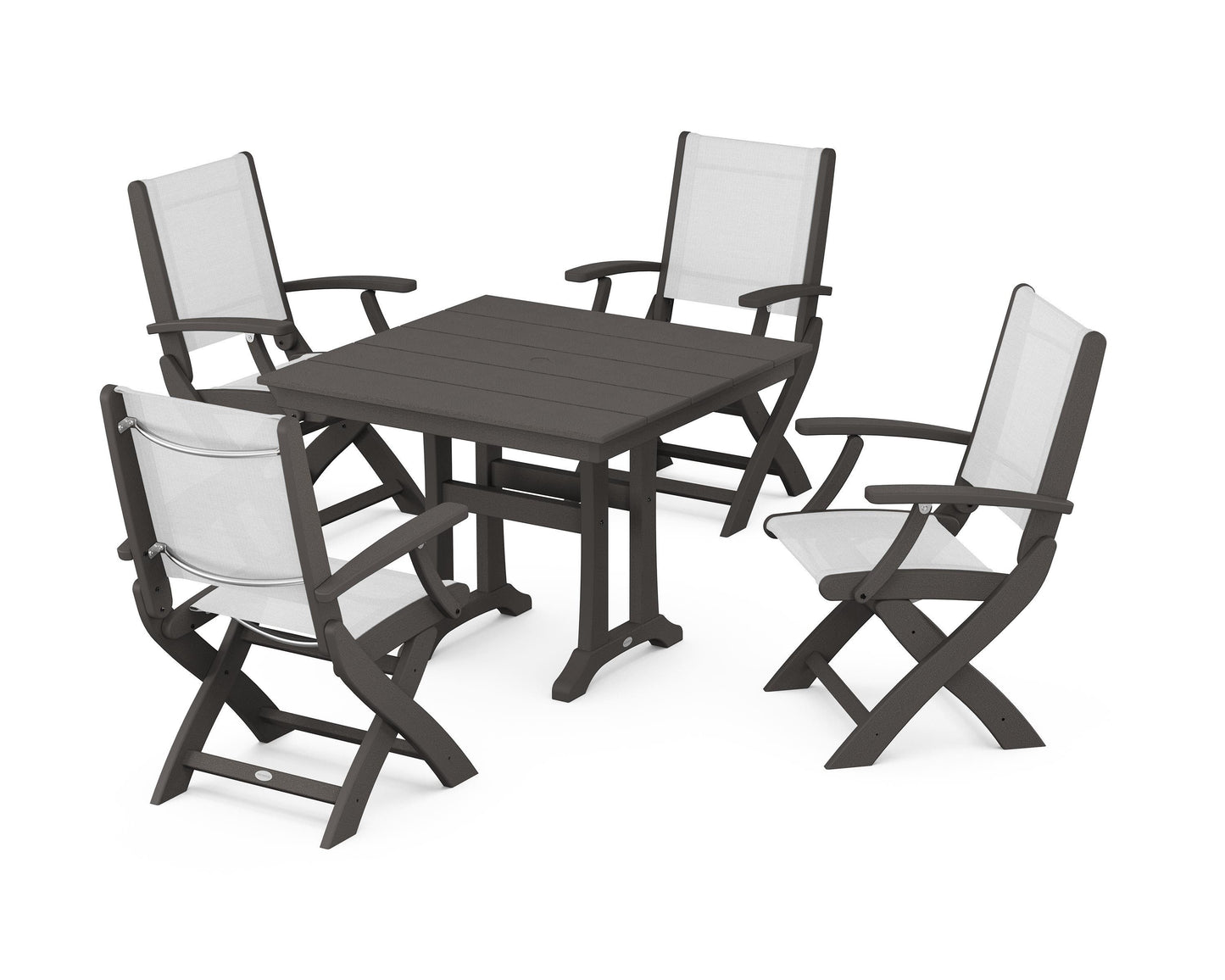 Coastal Folding Chair 5-Piece Farmhouse Dining Set With Trestle Legs