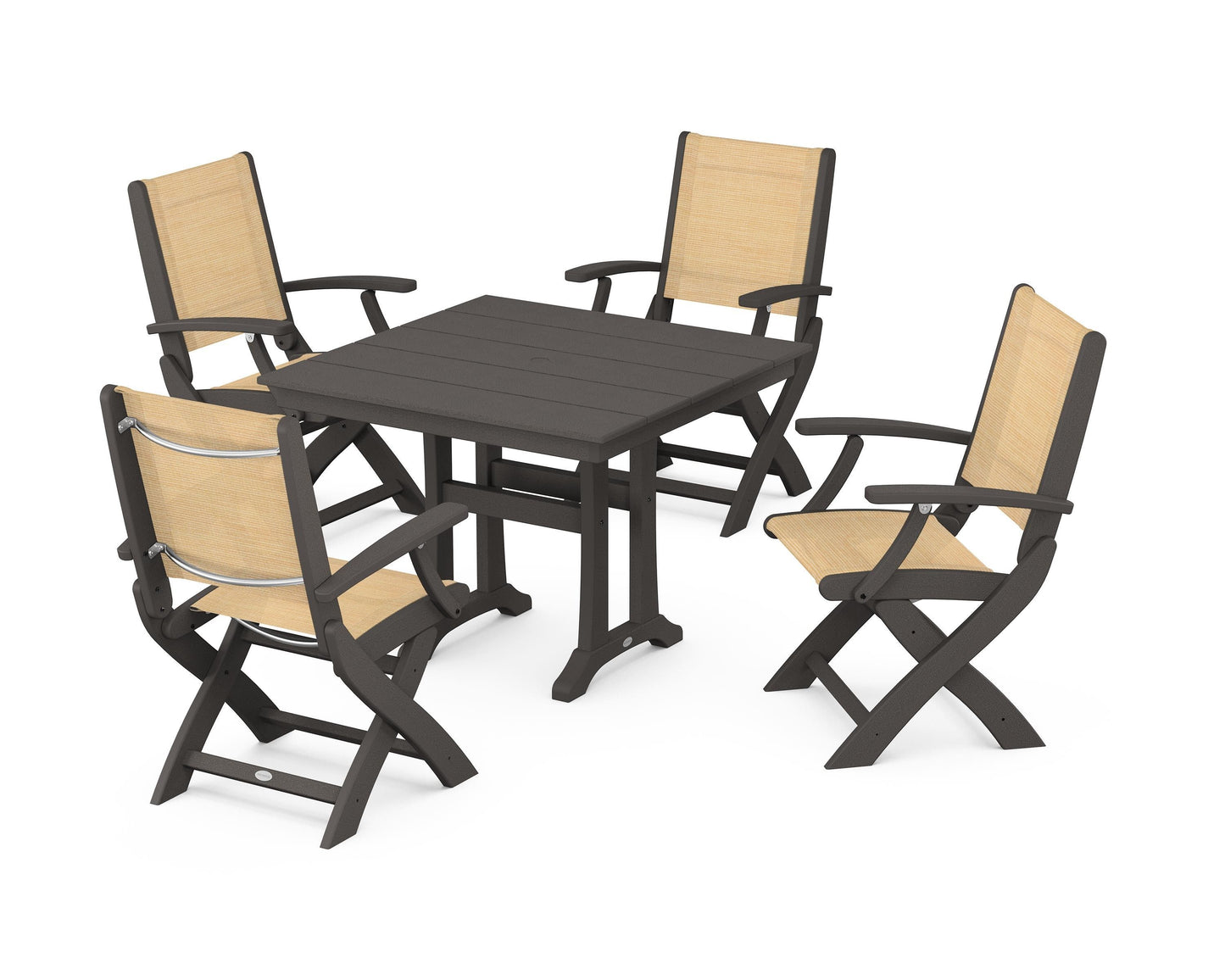 Coastal Folding Chair 5-Piece Farmhouse Dining Set With Trestle Legs