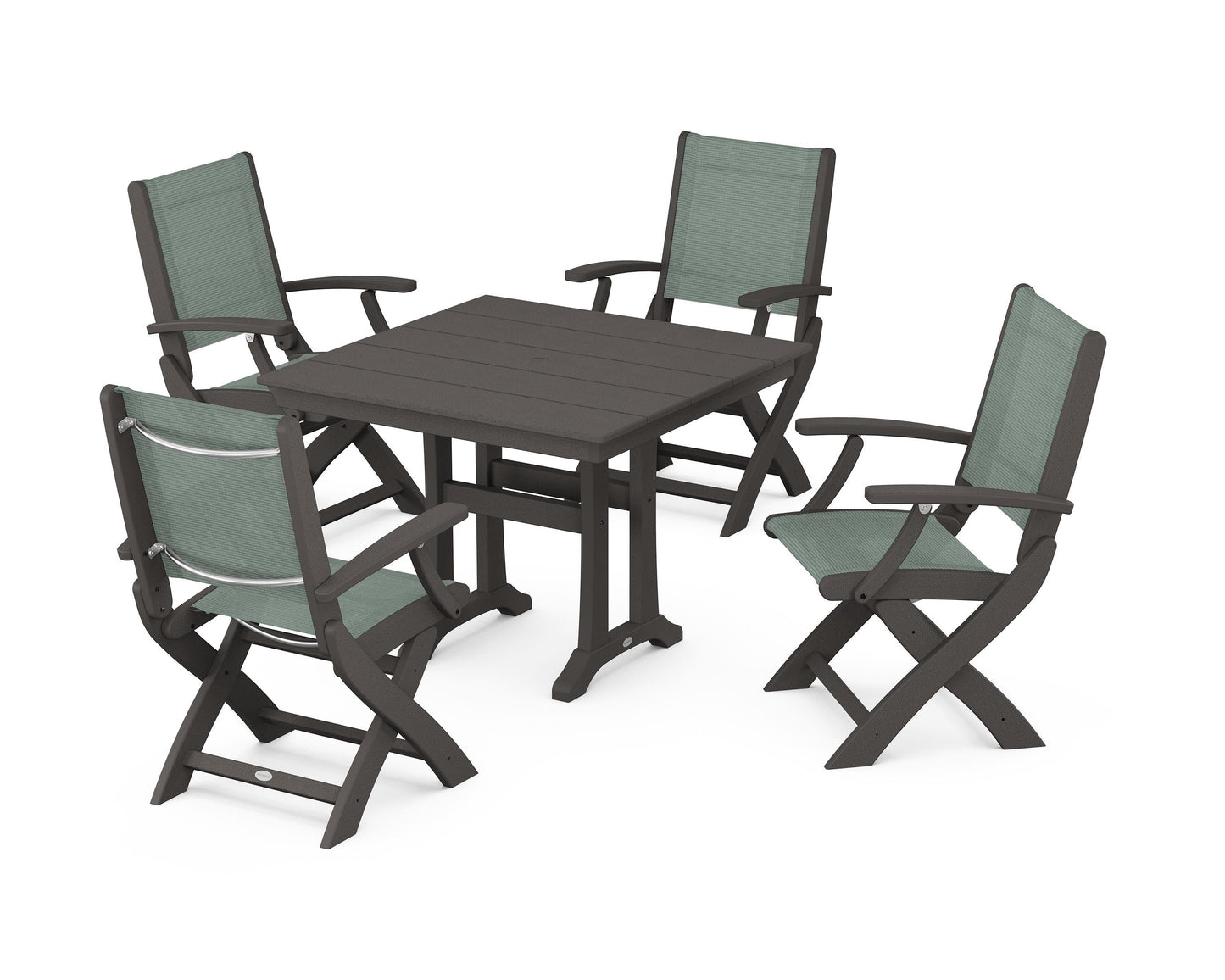 Coastal Folding Chair 5-Piece Farmhouse Dining Set With Trestle Legs