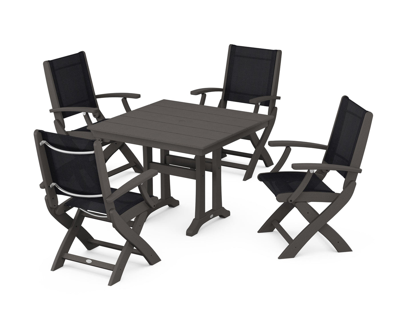 Coastal Folding Chair 5-Piece Farmhouse Dining Set With Trestle Legs