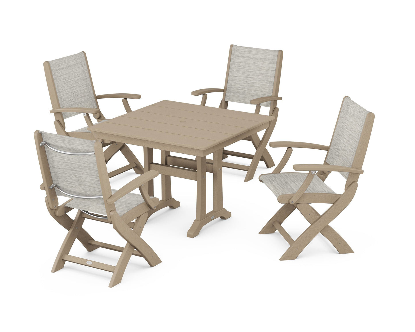 Coastal Folding Chair 5-Piece Farmhouse Dining Set With Trestle Legs