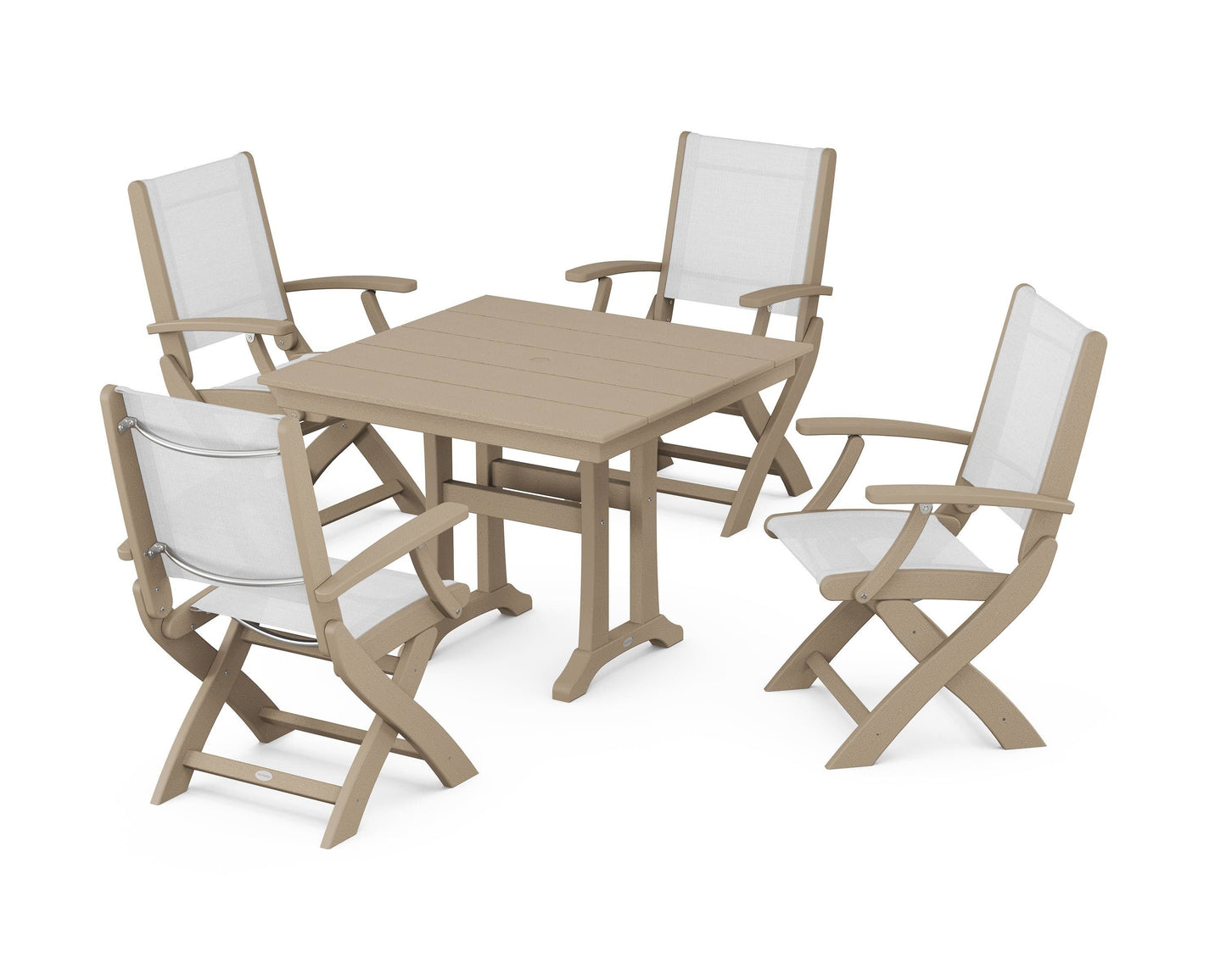 Coastal Folding Chair 5-Piece Farmhouse Dining Set With Trestle Legs