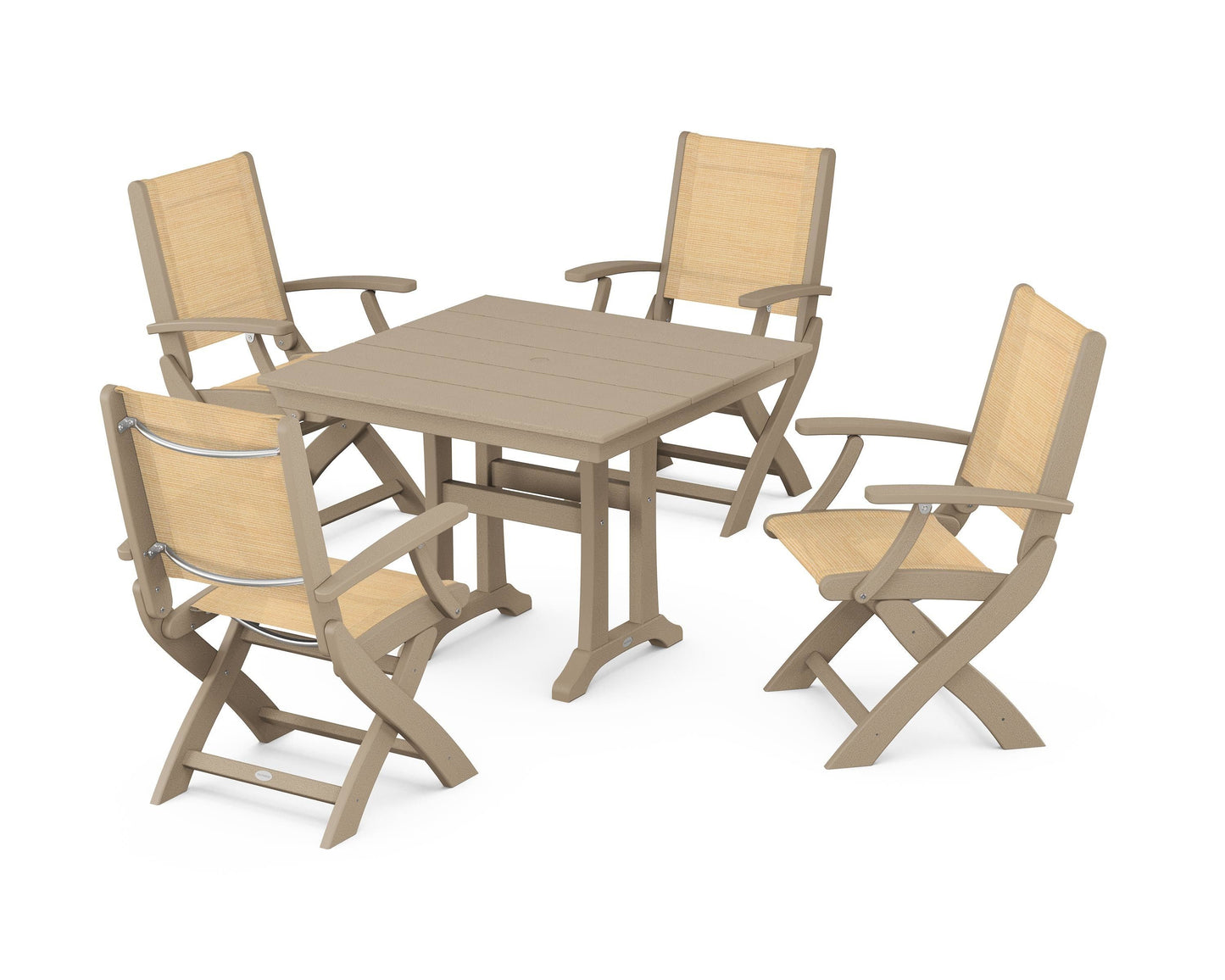 Coastal Folding Chair 5-Piece Farmhouse Dining Set With Trestle Legs