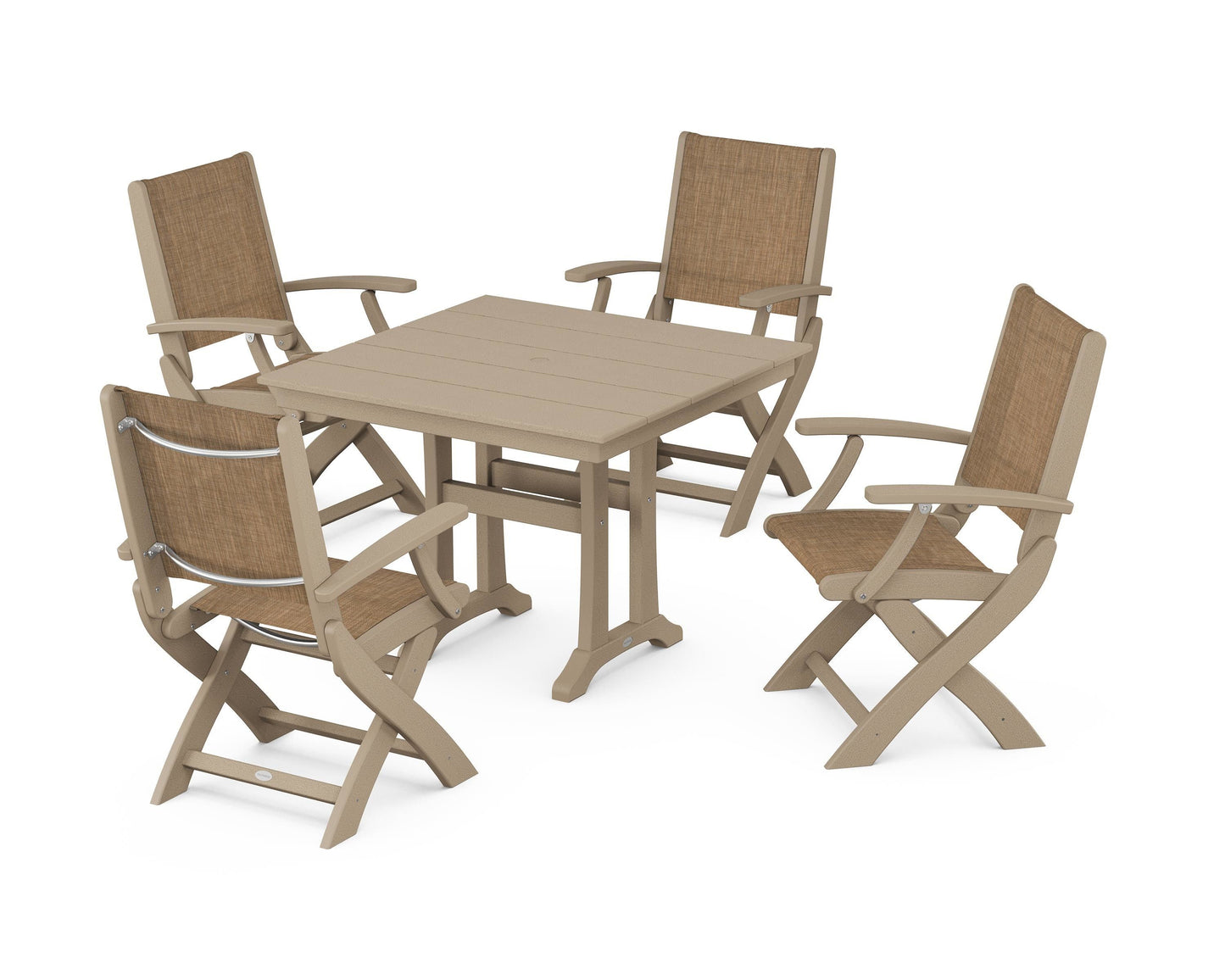 Coastal Folding Chair 5-Piece Farmhouse Dining Set With Trestle Legs