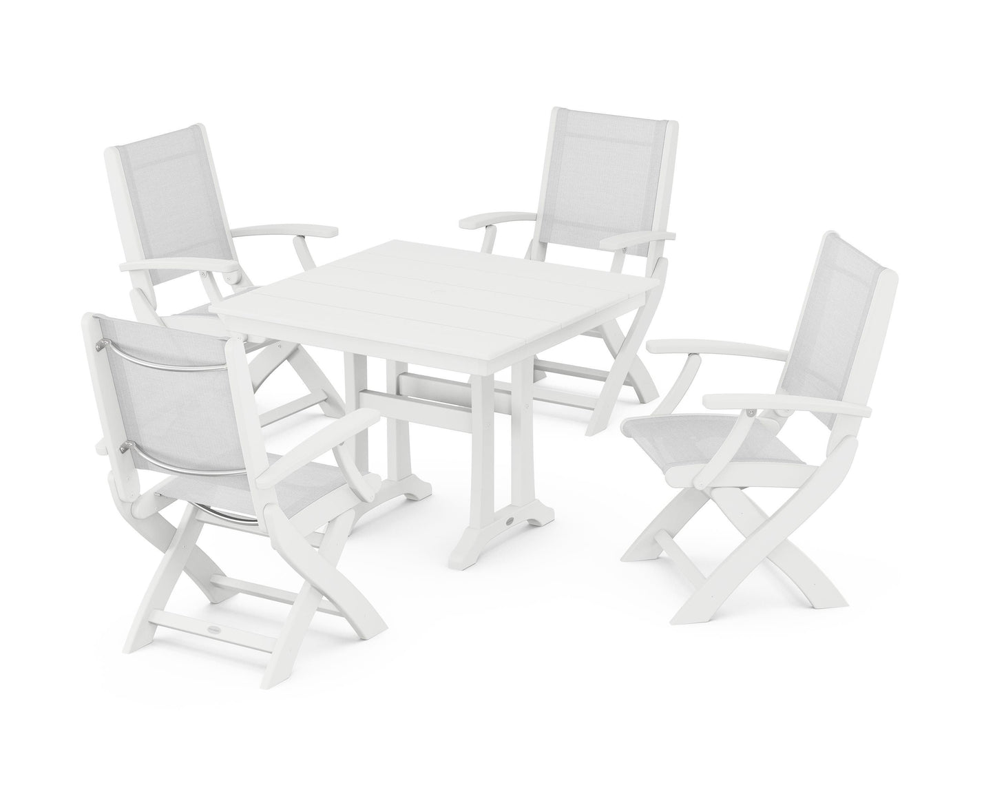 Coastal Folding Chair 5-Piece Farmhouse Dining Set With Trestle Legs