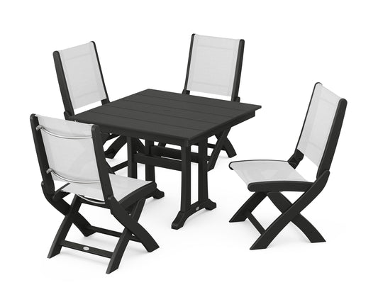 Coastal Folding Side Chair 5-Piece Farmhouse Dining Set With Trestle Legs