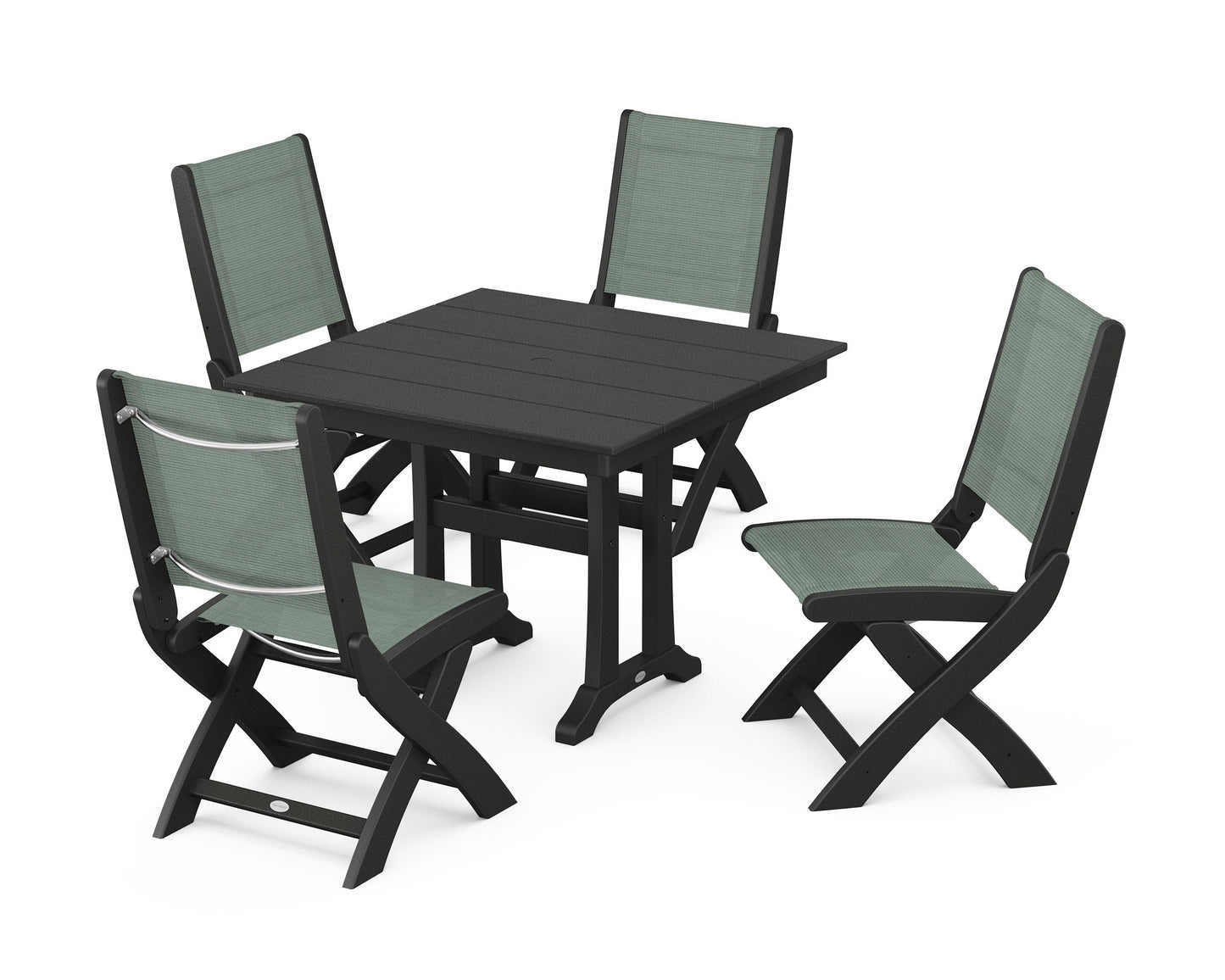 Coastal Folding Side Chair 5-Piece Farmhouse Dining Set With Trestle Legs