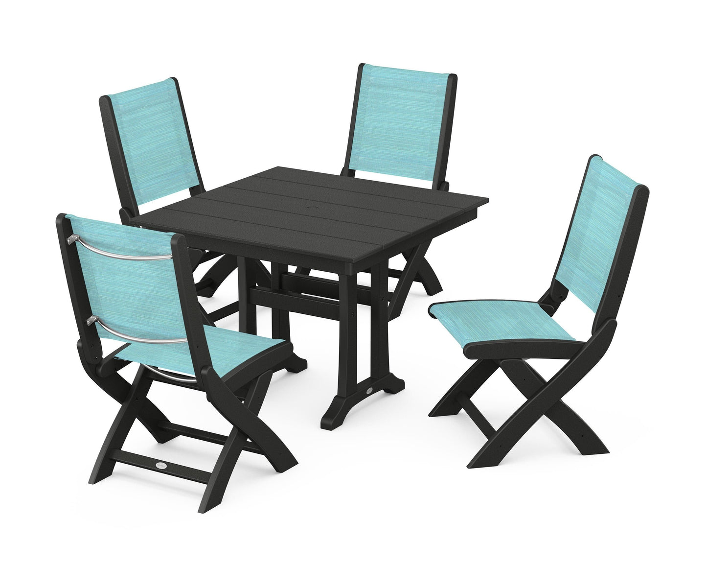 Coastal Folding Side Chair 5-Piece Farmhouse Dining Set With Trestle Legs