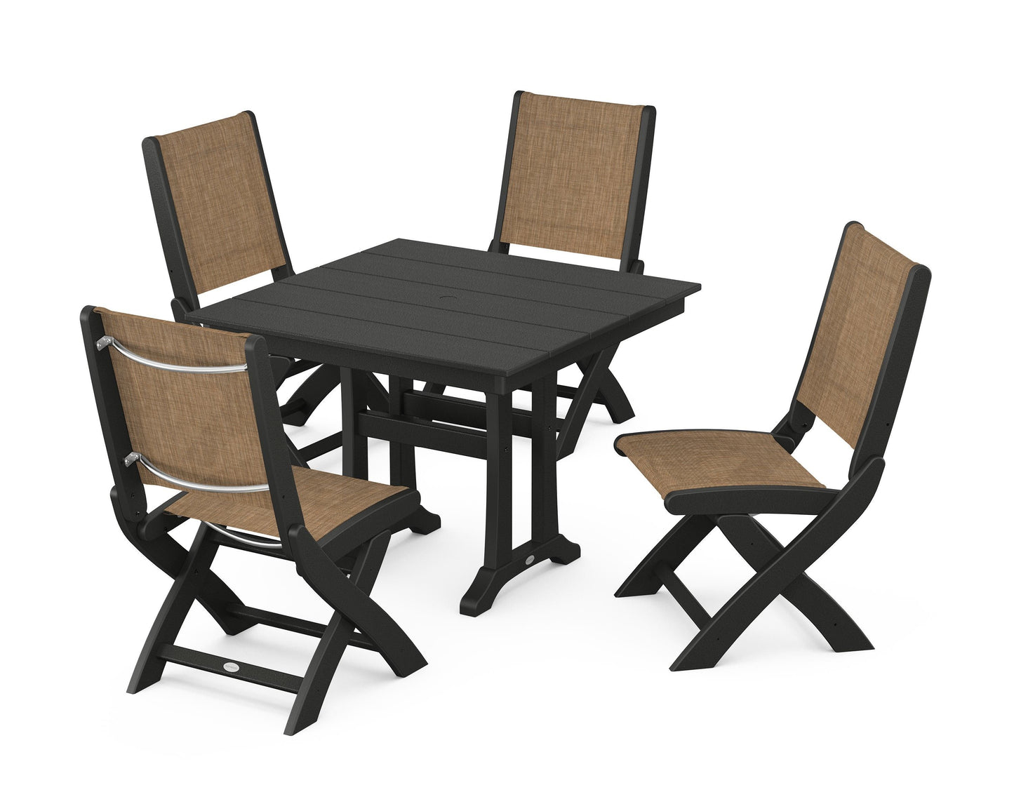 Coastal Folding Side Chair 5-Piece Farmhouse Dining Set With Trestle Legs