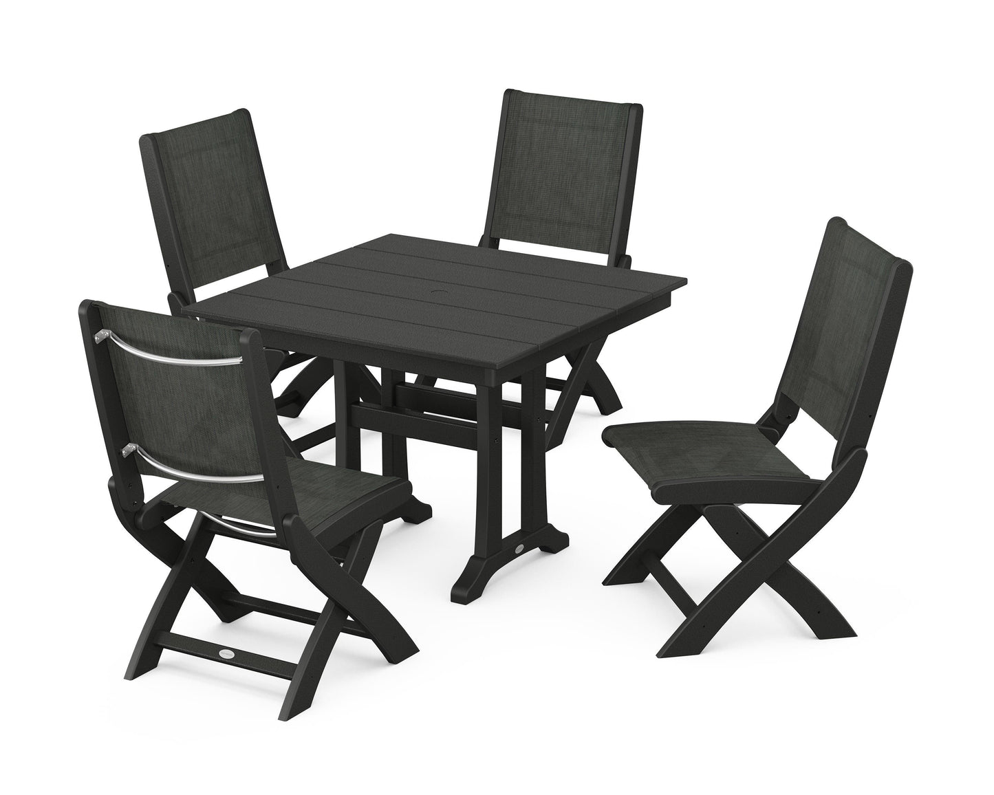 Coastal Folding Side Chair 5-Piece Farmhouse Dining Set With Trestle Legs