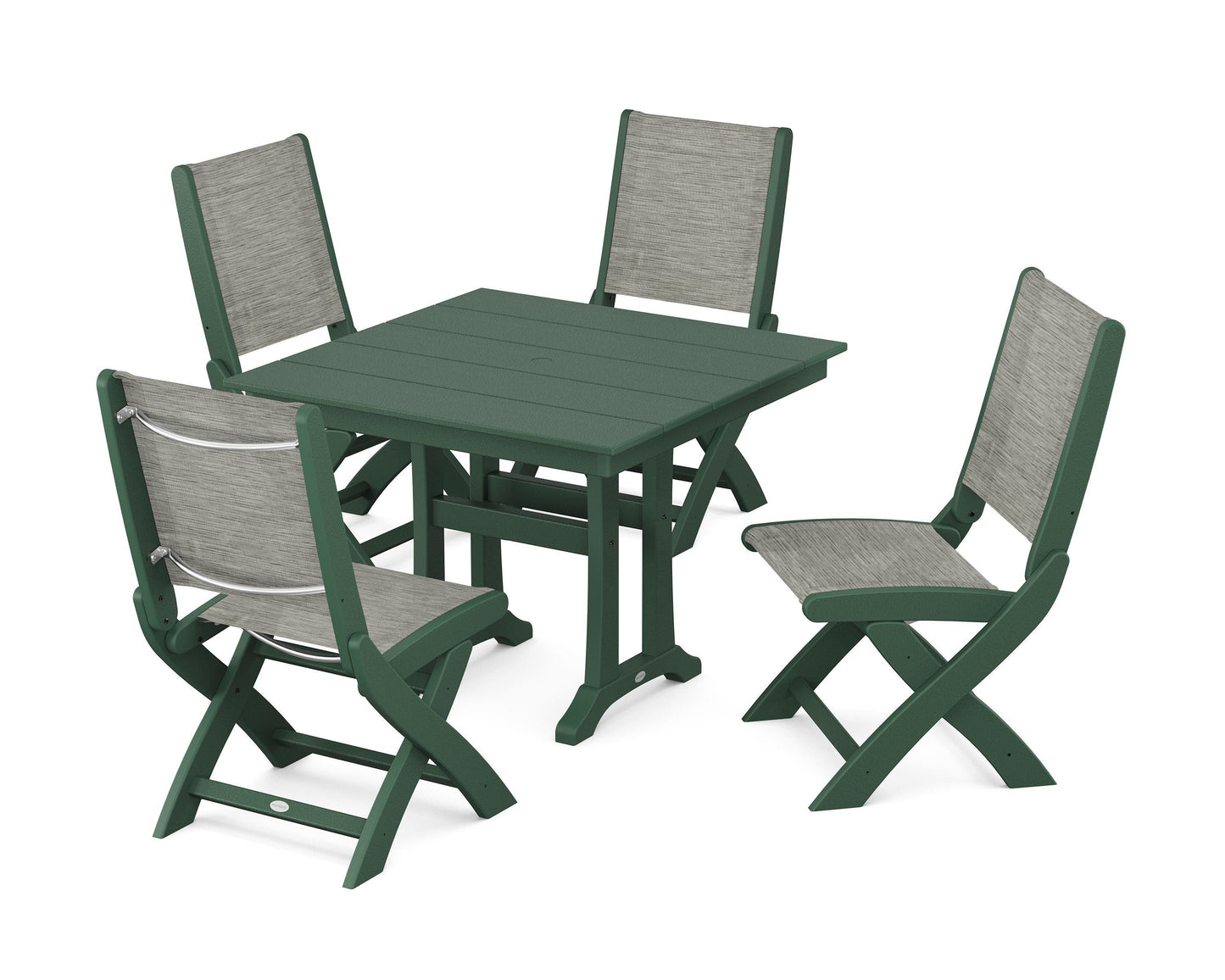 Coastal Folding Side Chair 5-Piece Farmhouse Dining Set With Trestle Legs