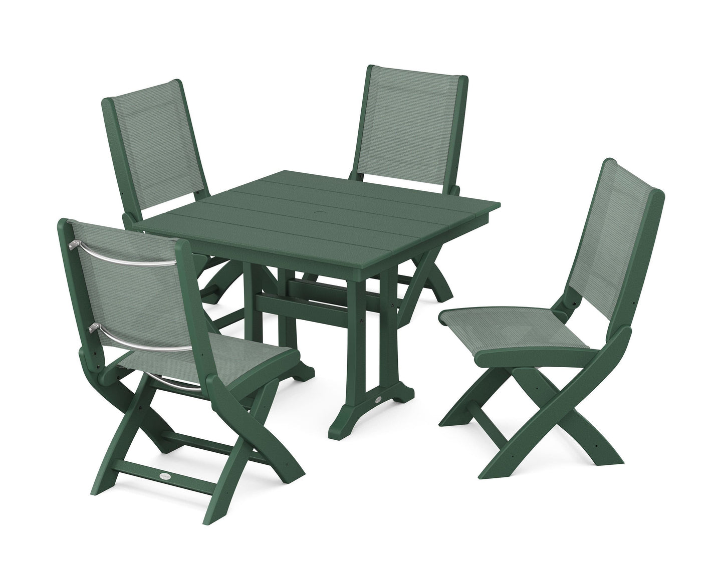 Coastal Folding Side Chair 5-Piece Farmhouse Dining Set With Trestle Legs