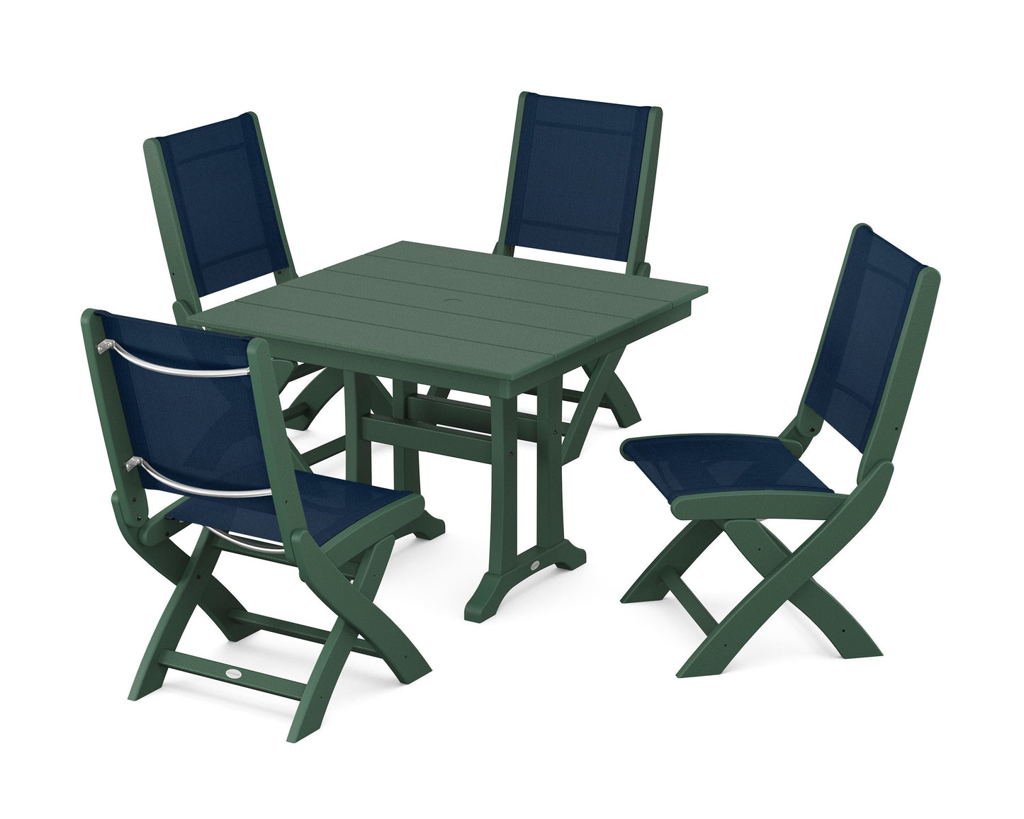 Coastal Folding Side Chair 5-Piece Farmhouse Dining Set With Trestle Legs