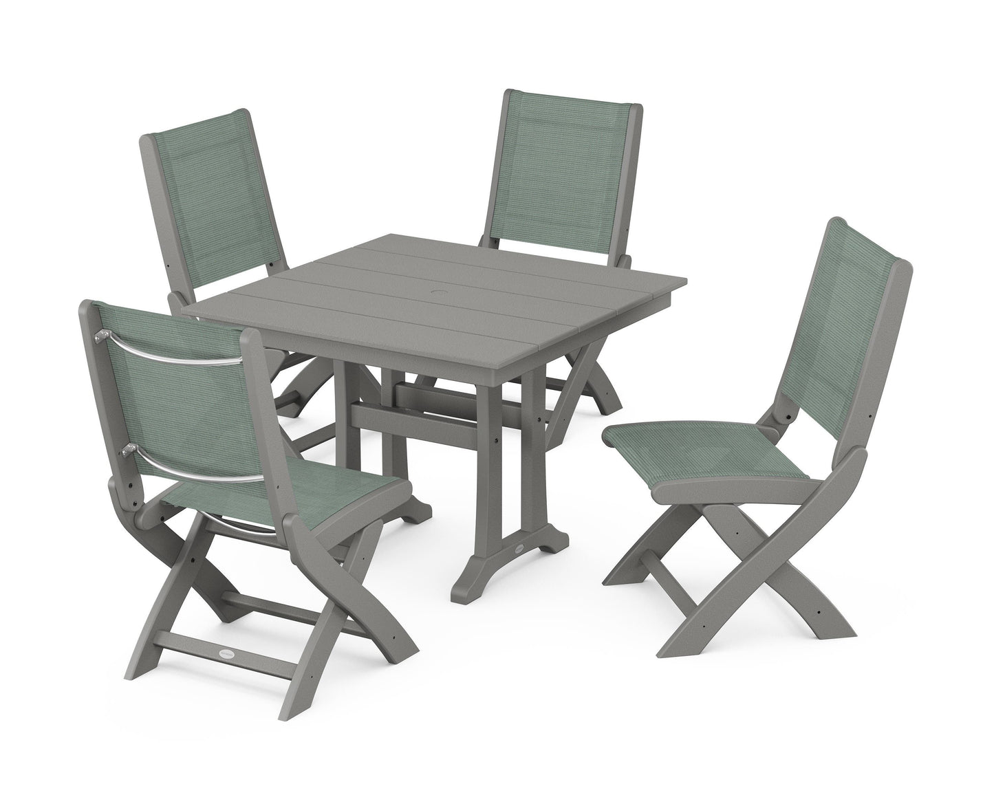 Coastal Folding Side Chair 5-Piece Farmhouse Dining Set With Trestle Legs