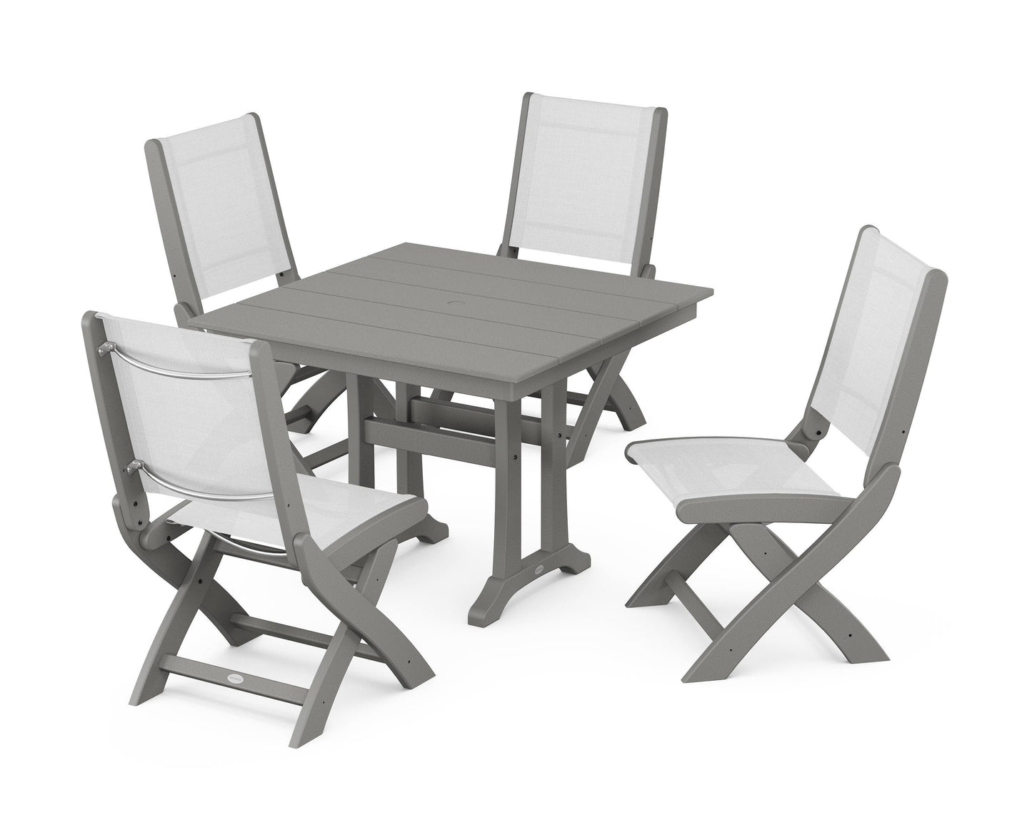 Coastal Folding Side Chair 5-Piece Farmhouse Dining Set With Trestle Legs