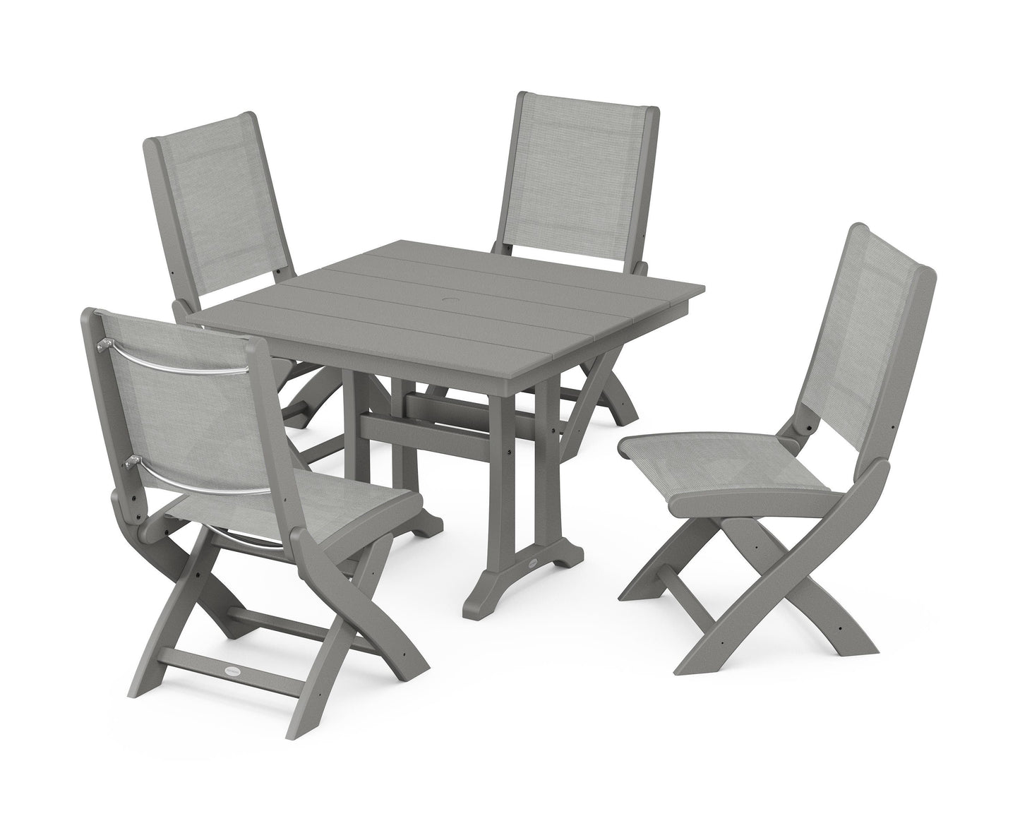 Coastal Folding Side Chair 5-Piece Farmhouse Dining Set With Trestle Legs