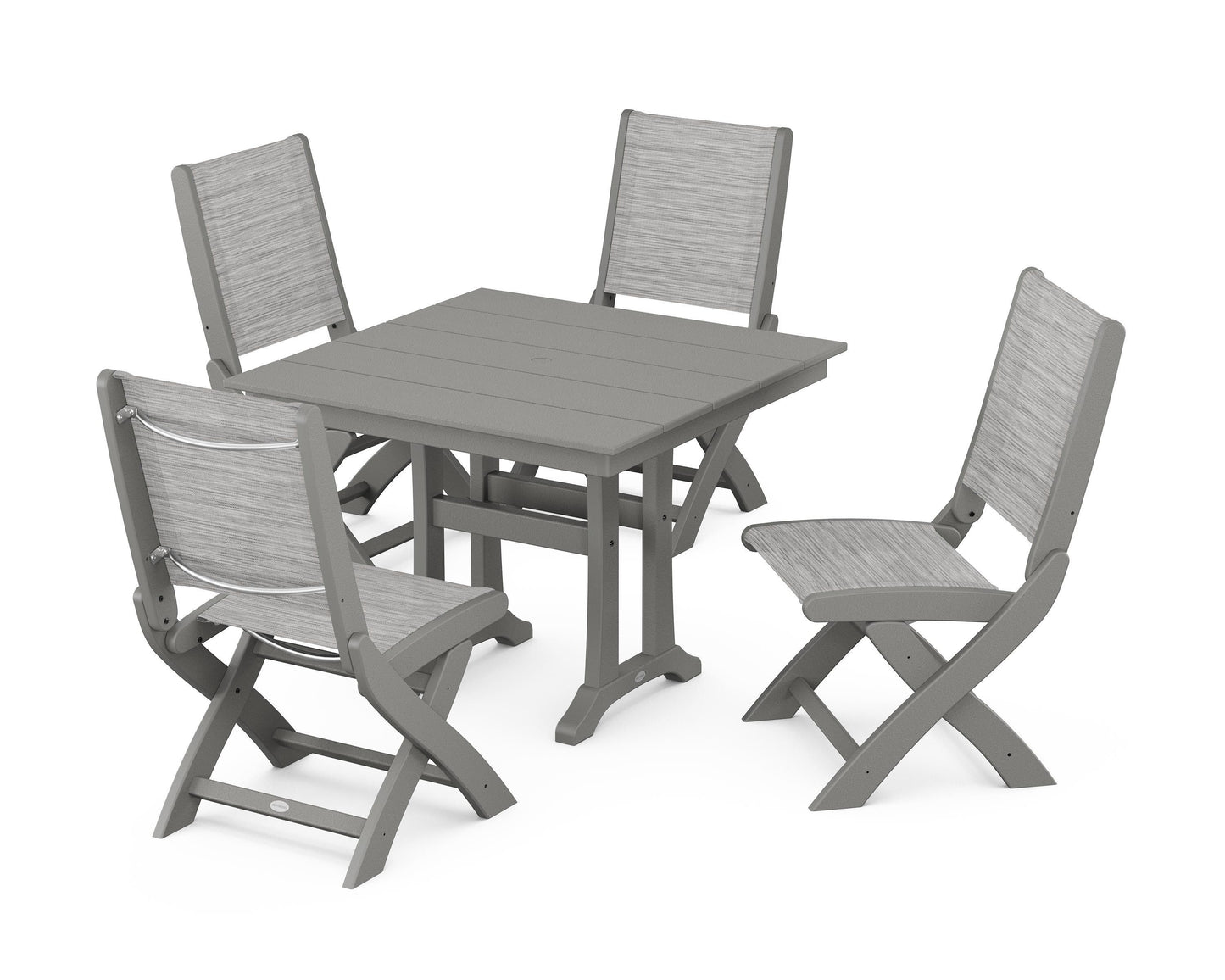 Coastal Folding Side Chair 5-Piece Farmhouse Dining Set With Trestle Legs