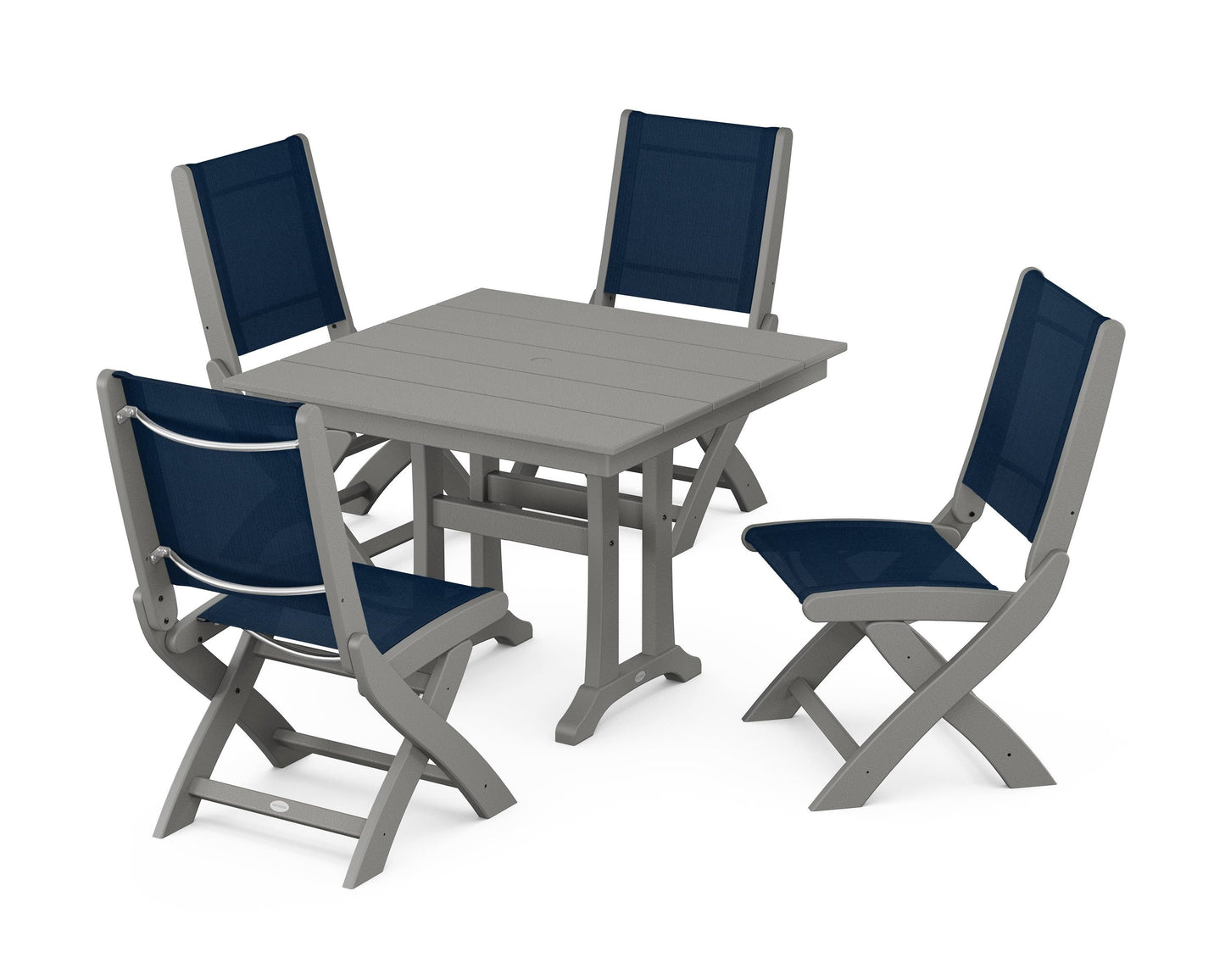 Coastal Folding Side Chair 5-Piece Farmhouse Dining Set With Trestle Legs