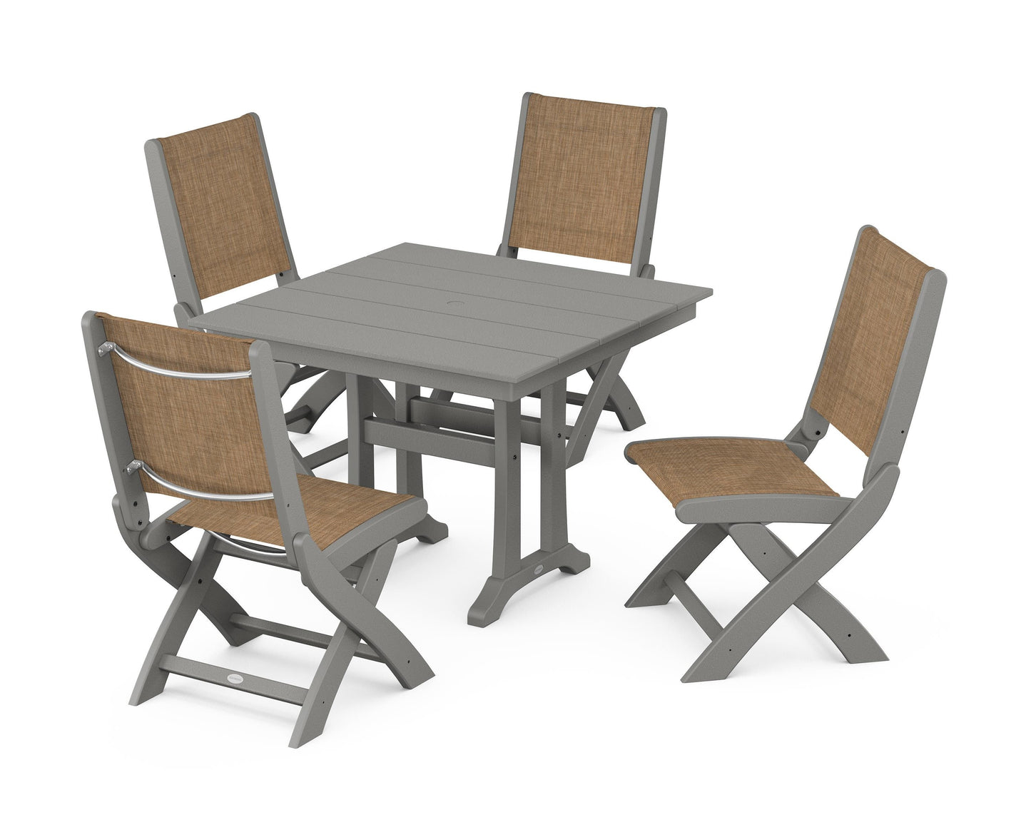 Coastal Folding Side Chair 5-Piece Farmhouse Dining Set With Trestle Legs