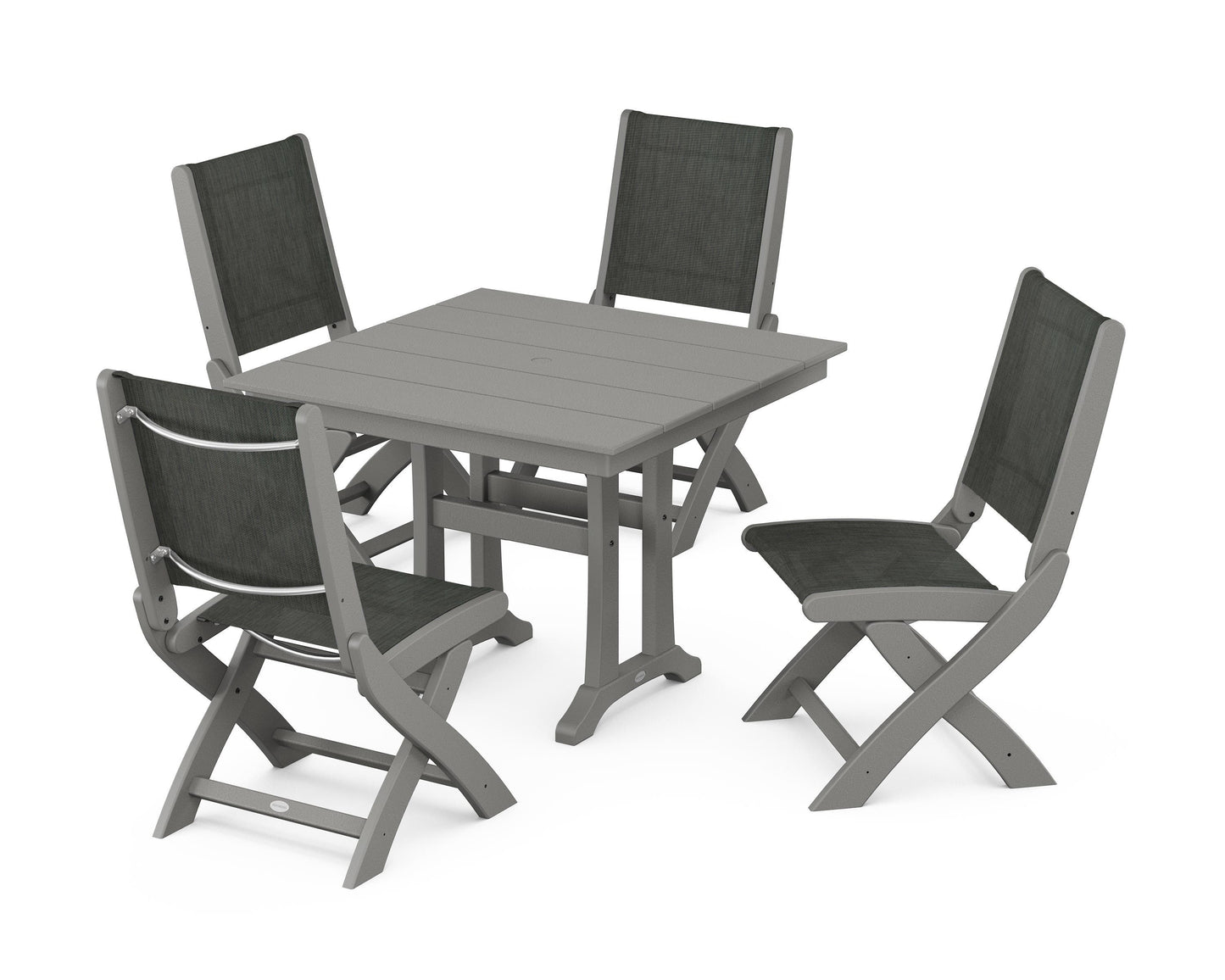 Coastal Folding Side Chair 5-Piece Farmhouse Dining Set With Trestle Legs