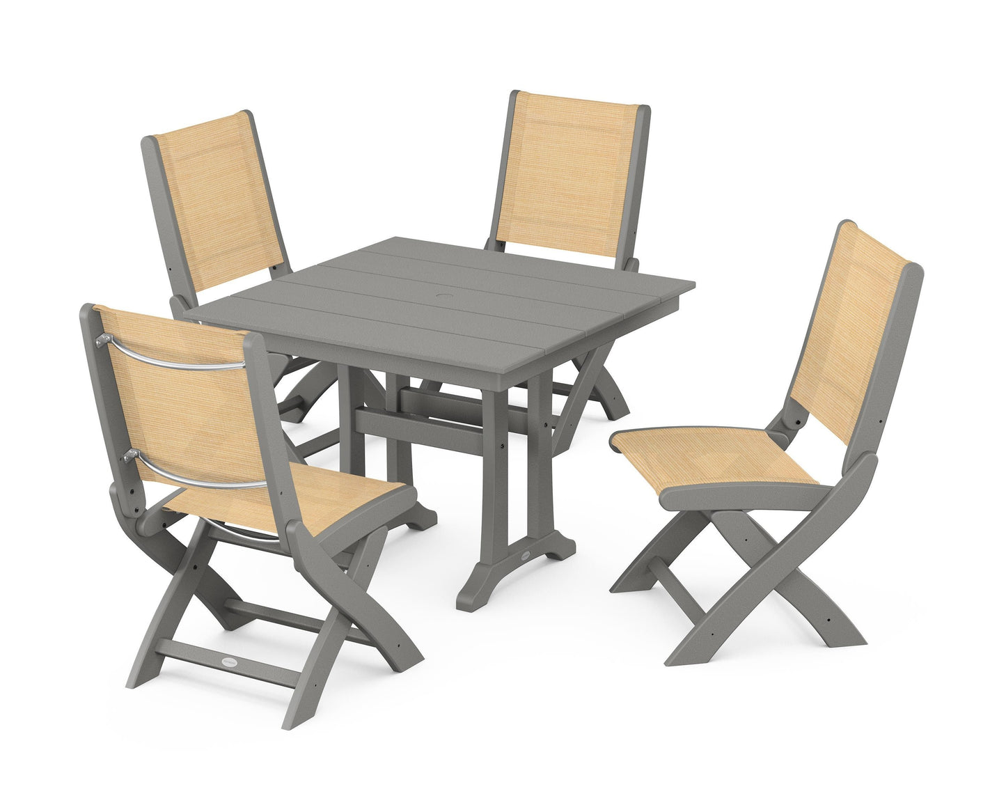 Coastal Folding Side Chair 5-Piece Farmhouse Dining Set With Trestle Legs