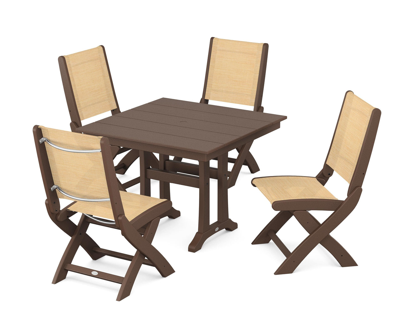 Coastal Folding Side Chair 5-Piece Farmhouse Dining Set With Trestle Legs