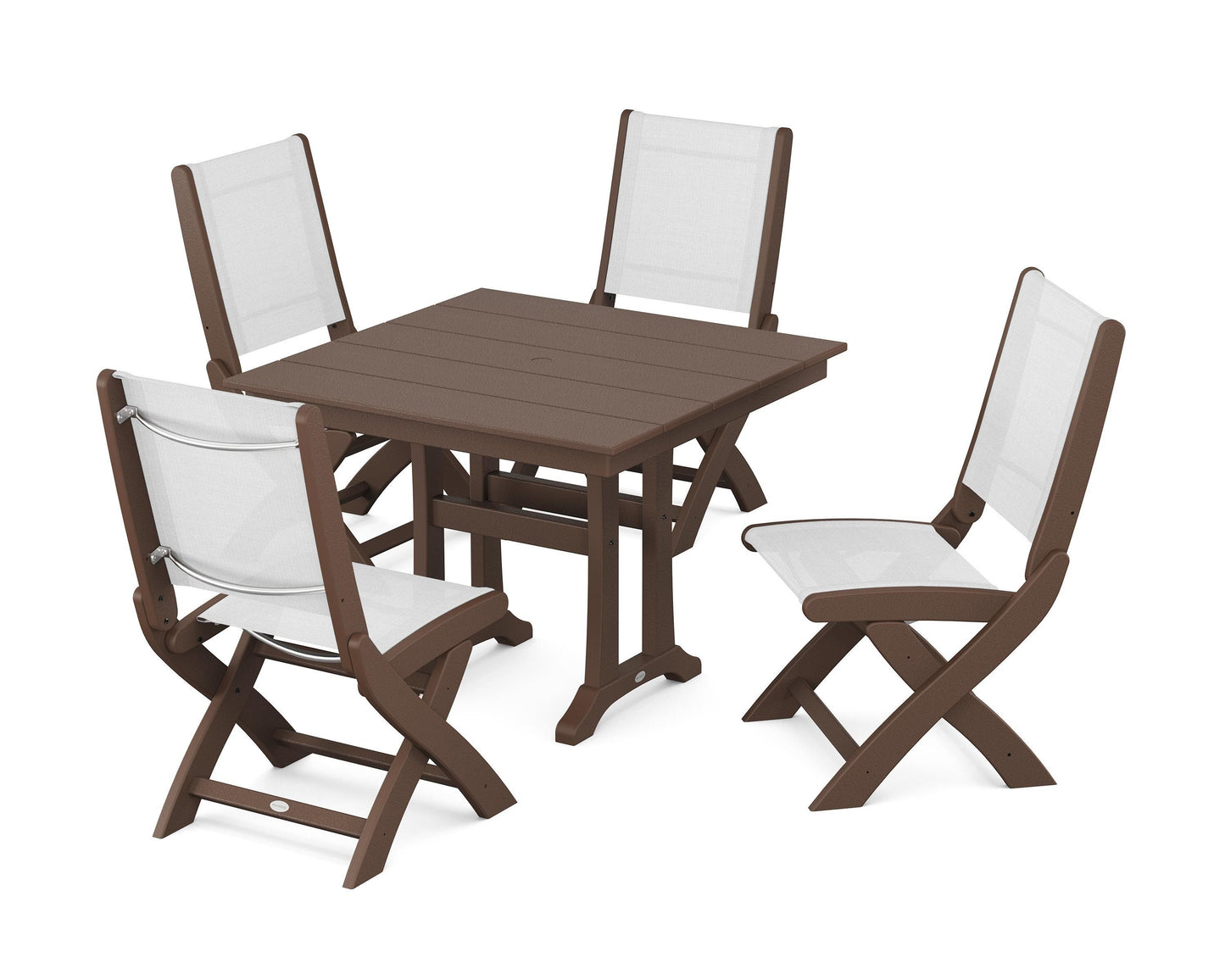 Coastal Folding Side Chair 5-Piece Farmhouse Dining Set With Trestle Legs