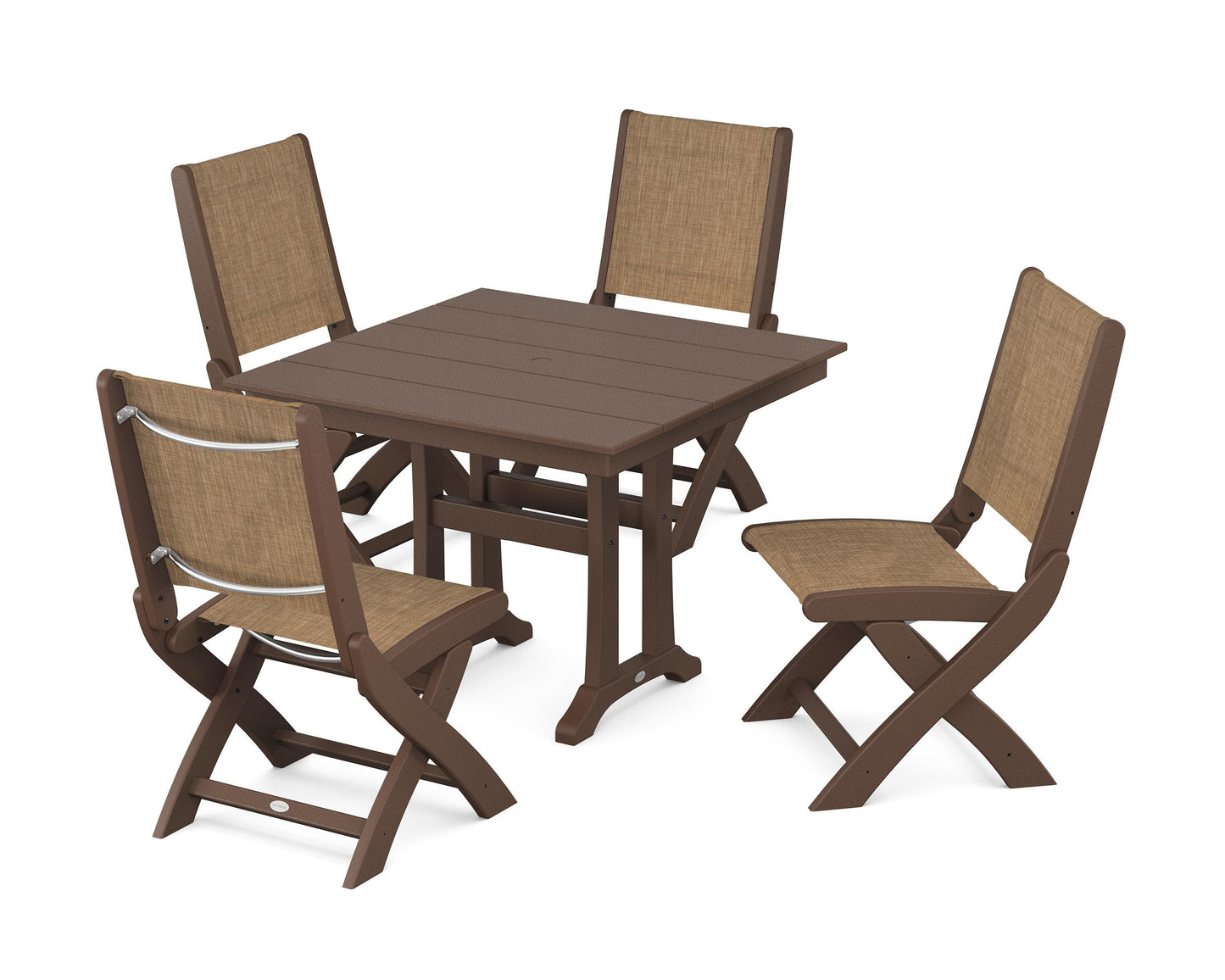 Coastal Folding Side Chair 5-Piece Farmhouse Dining Set With Trestle Legs