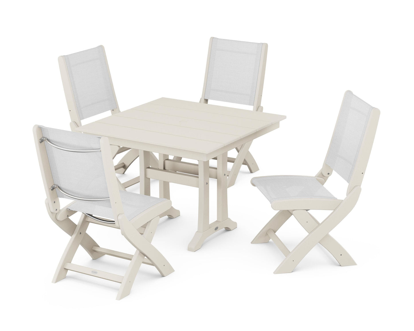 Coastal Folding Side Chair 5-Piece Farmhouse Dining Set With Trestle Legs