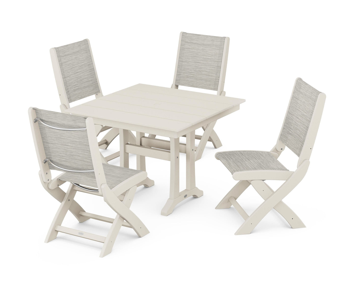 Coastal Folding Side Chair 5-Piece Farmhouse Dining Set With Trestle Legs