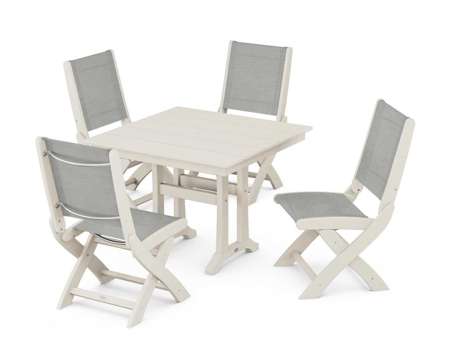 Coastal Folding Side Chair 5-Piece Farmhouse Dining Set With Trestle Legs