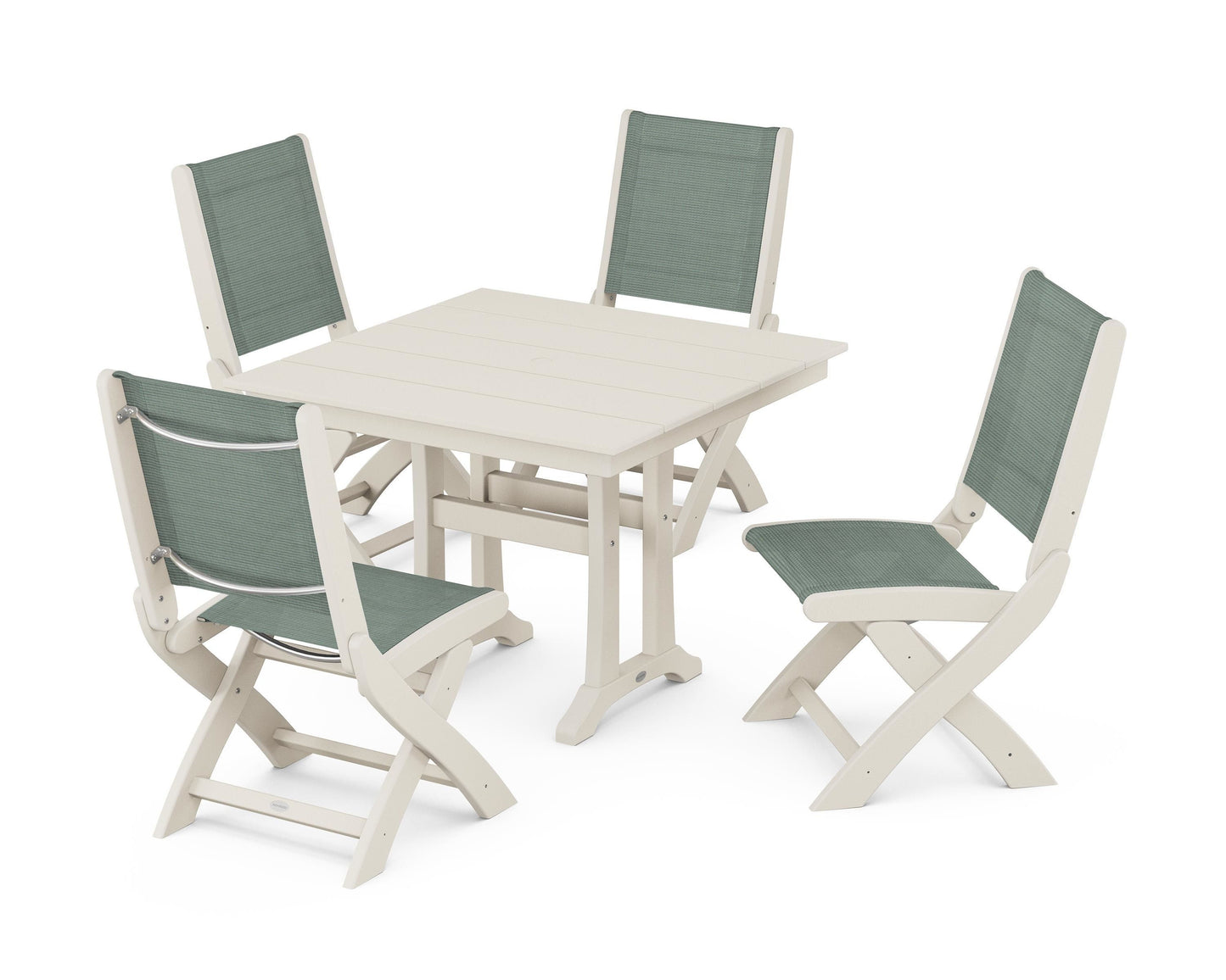 Coastal Folding Side Chair 5-Piece Farmhouse Dining Set With Trestle Legs