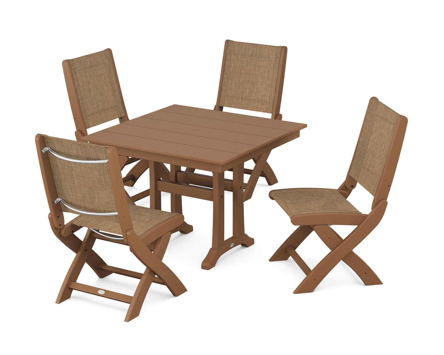 Coastal Folding Side Chair 5-Piece Farmhouse Dining Set With Trestle Legs