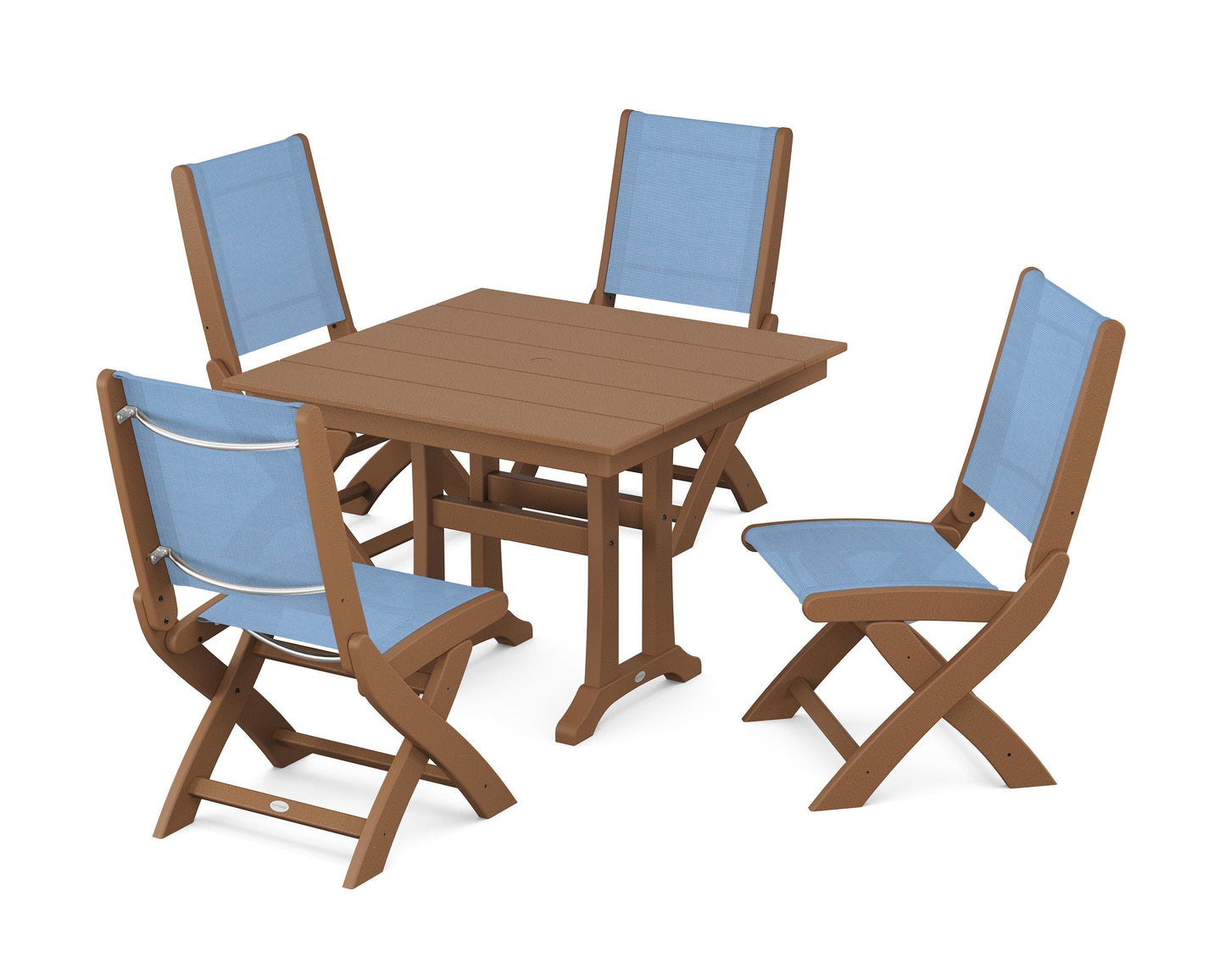 Coastal Folding Side Chair 5-Piece Farmhouse Dining Set With Trestle Legs