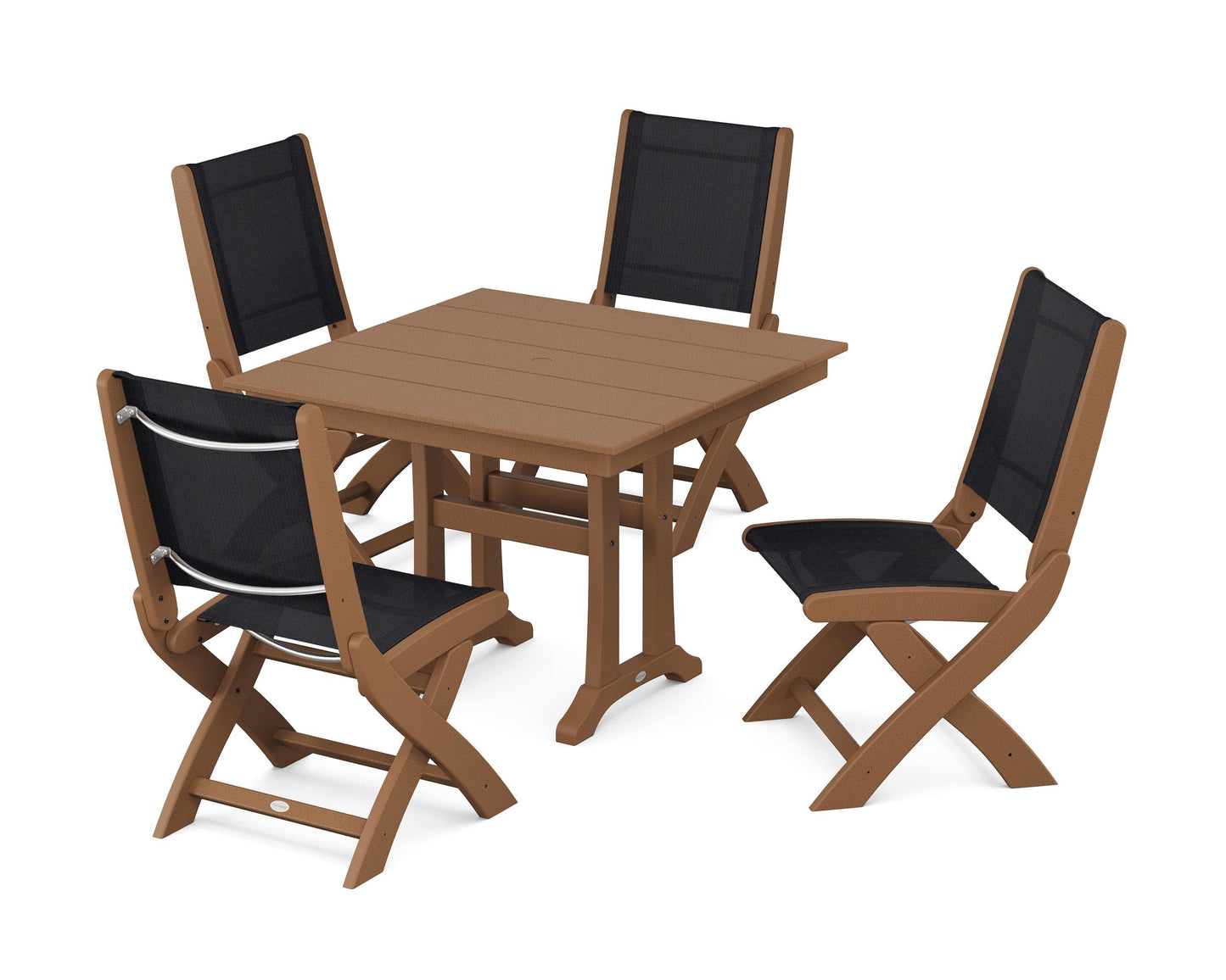 Coastal Folding Side Chair 5-Piece Farmhouse Dining Set With Trestle Legs