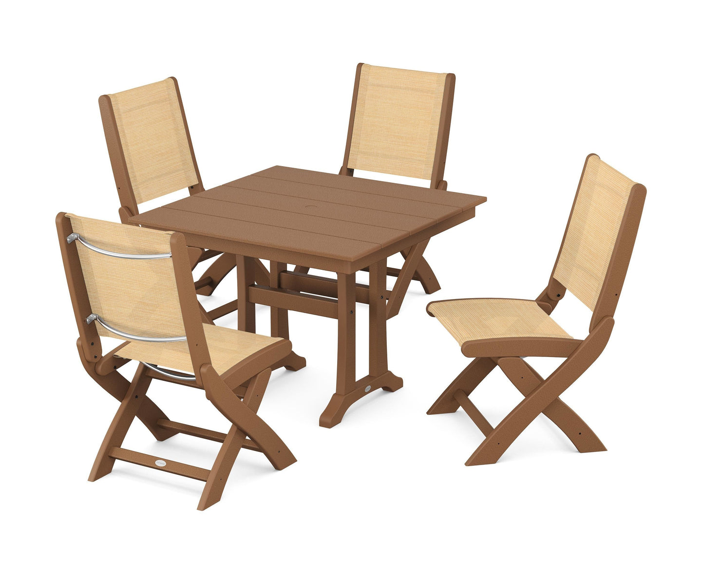 Coastal Folding Side Chair 5-Piece Farmhouse Dining Set With Trestle Legs