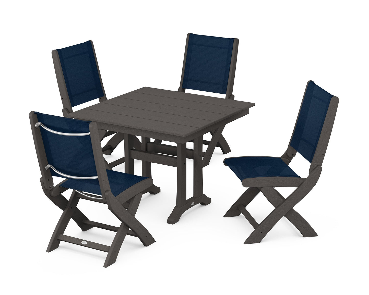 Coastal Folding Side Chair 5-Piece Farmhouse Dining Set With Trestle Legs