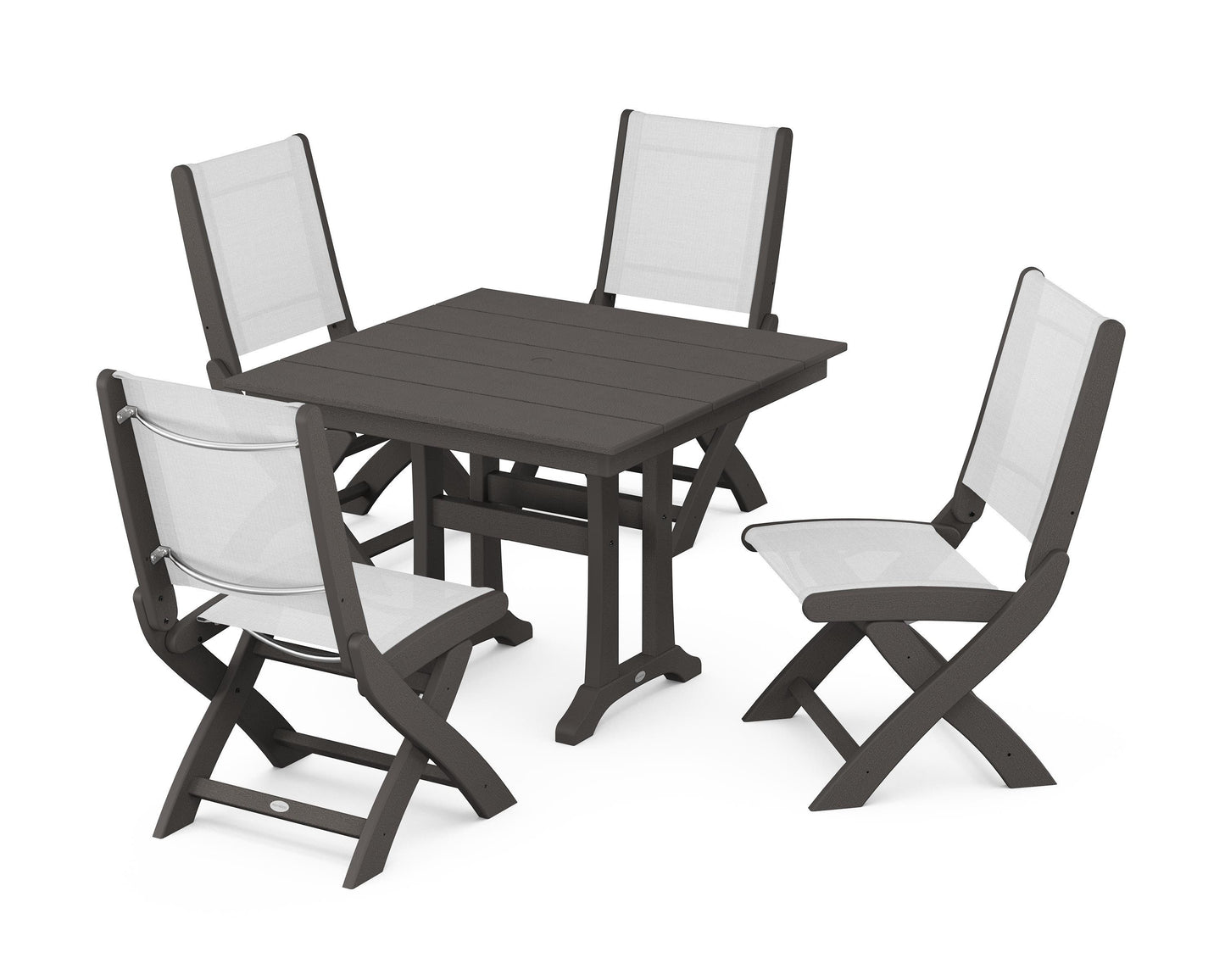 Coastal Folding Side Chair 5-Piece Farmhouse Dining Set With Trestle Legs