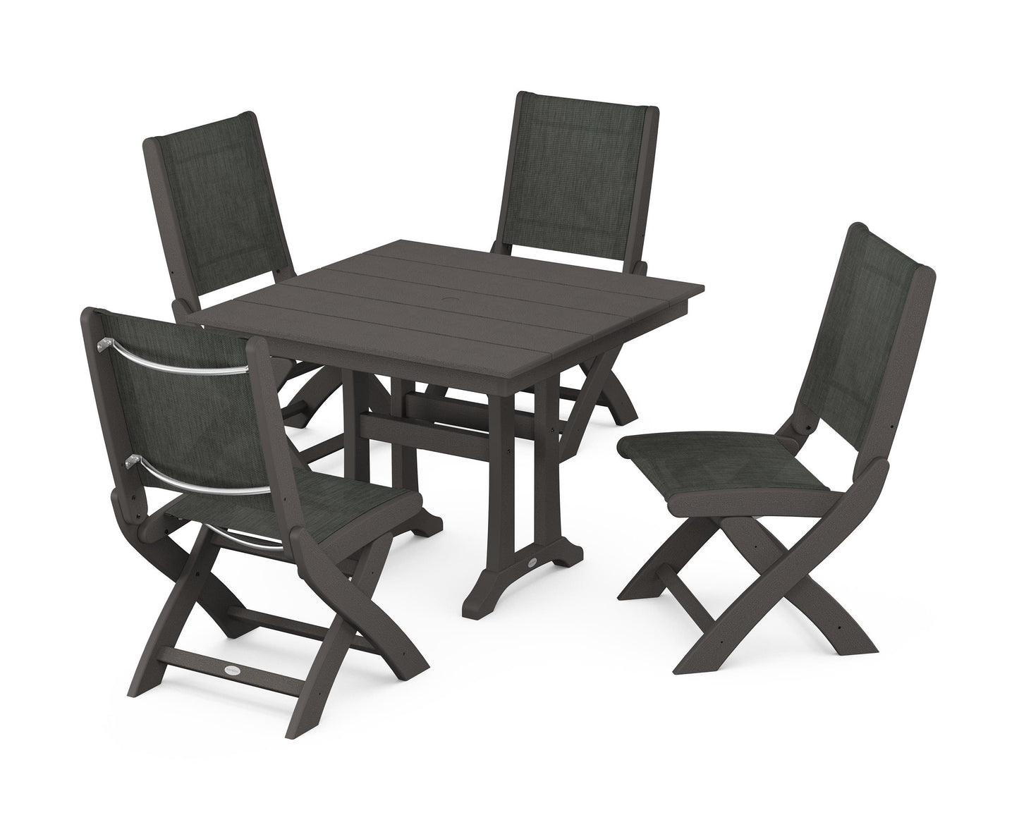 Coastal Folding Side Chair 5-Piece Farmhouse Dining Set With Trestle Legs