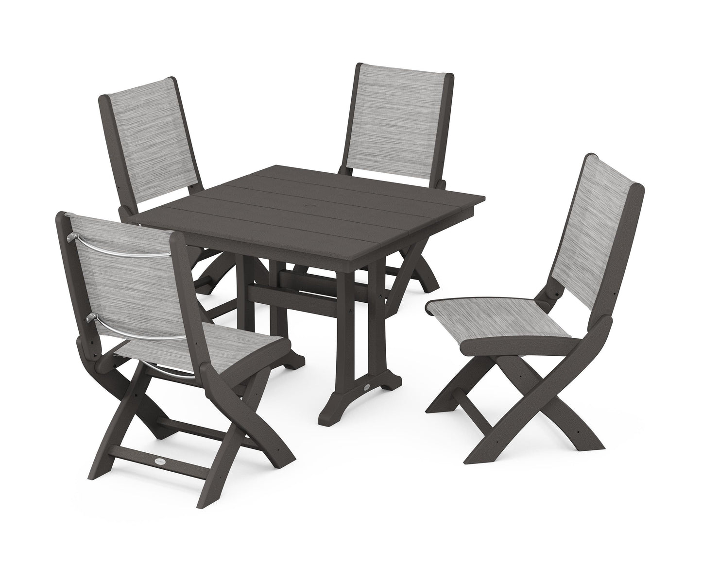 Coastal Folding Side Chair 5-Piece Farmhouse Dining Set With Trestle Legs