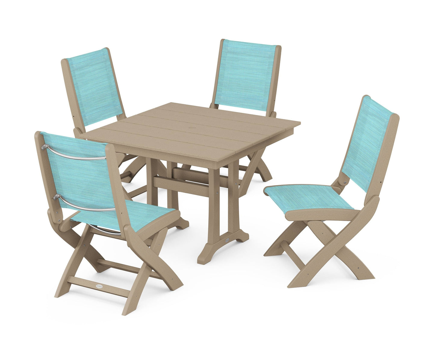 Coastal Folding Side Chair 5-Piece Farmhouse Dining Set With Trestle Legs