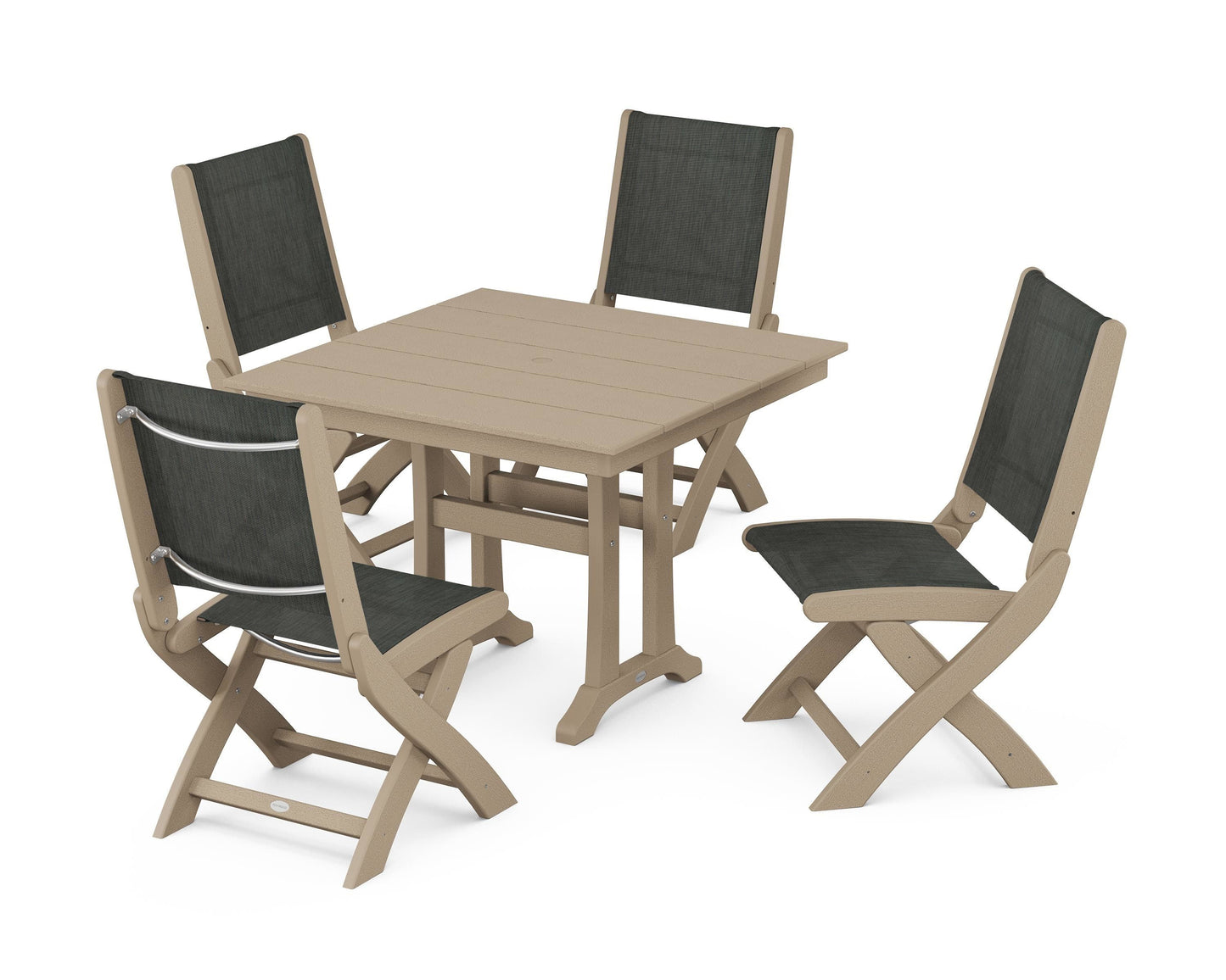 Coastal Folding Side Chair 5-Piece Farmhouse Dining Set With Trestle Legs