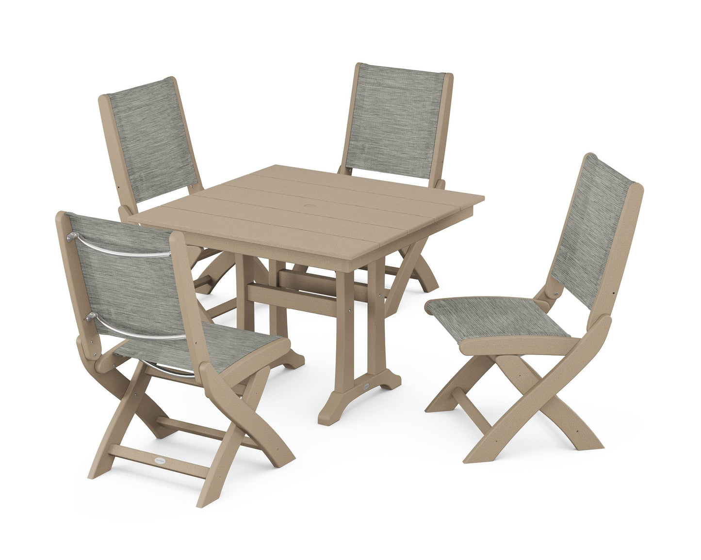 Coastal Folding Side Chair 5-Piece Farmhouse Dining Set With Trestle Legs