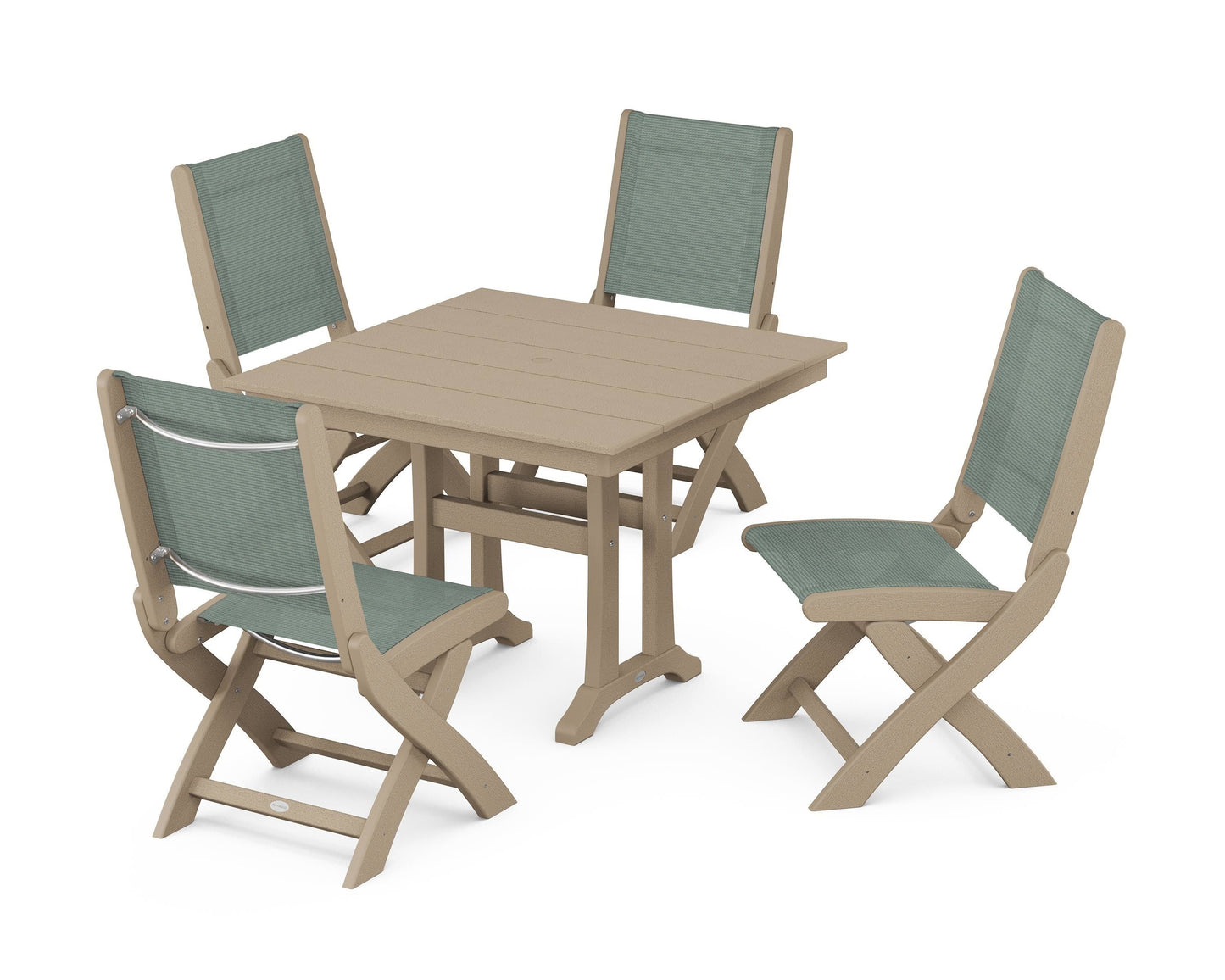 Coastal Folding Side Chair 5-Piece Farmhouse Dining Set With Trestle Legs