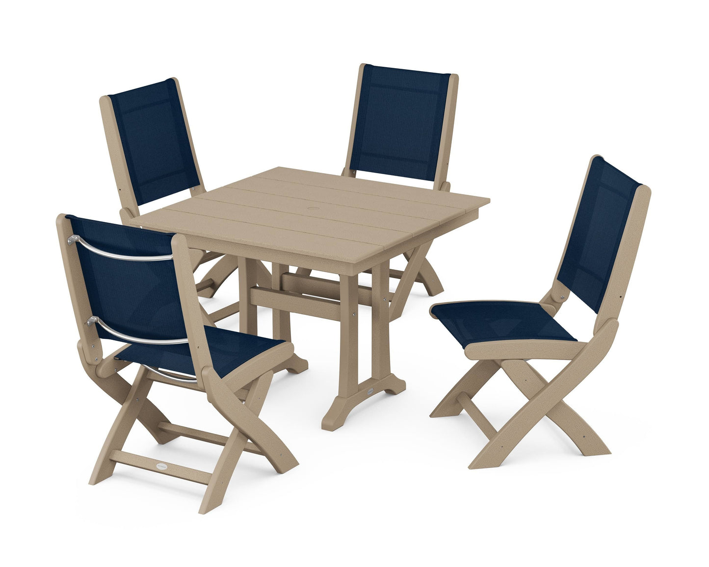 Coastal Folding Side Chair 5-Piece Farmhouse Dining Set With Trestle Legs