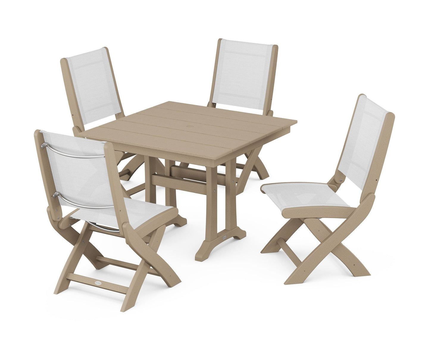 Coastal Folding Side Chair 5-Piece Farmhouse Dining Set With Trestle Legs