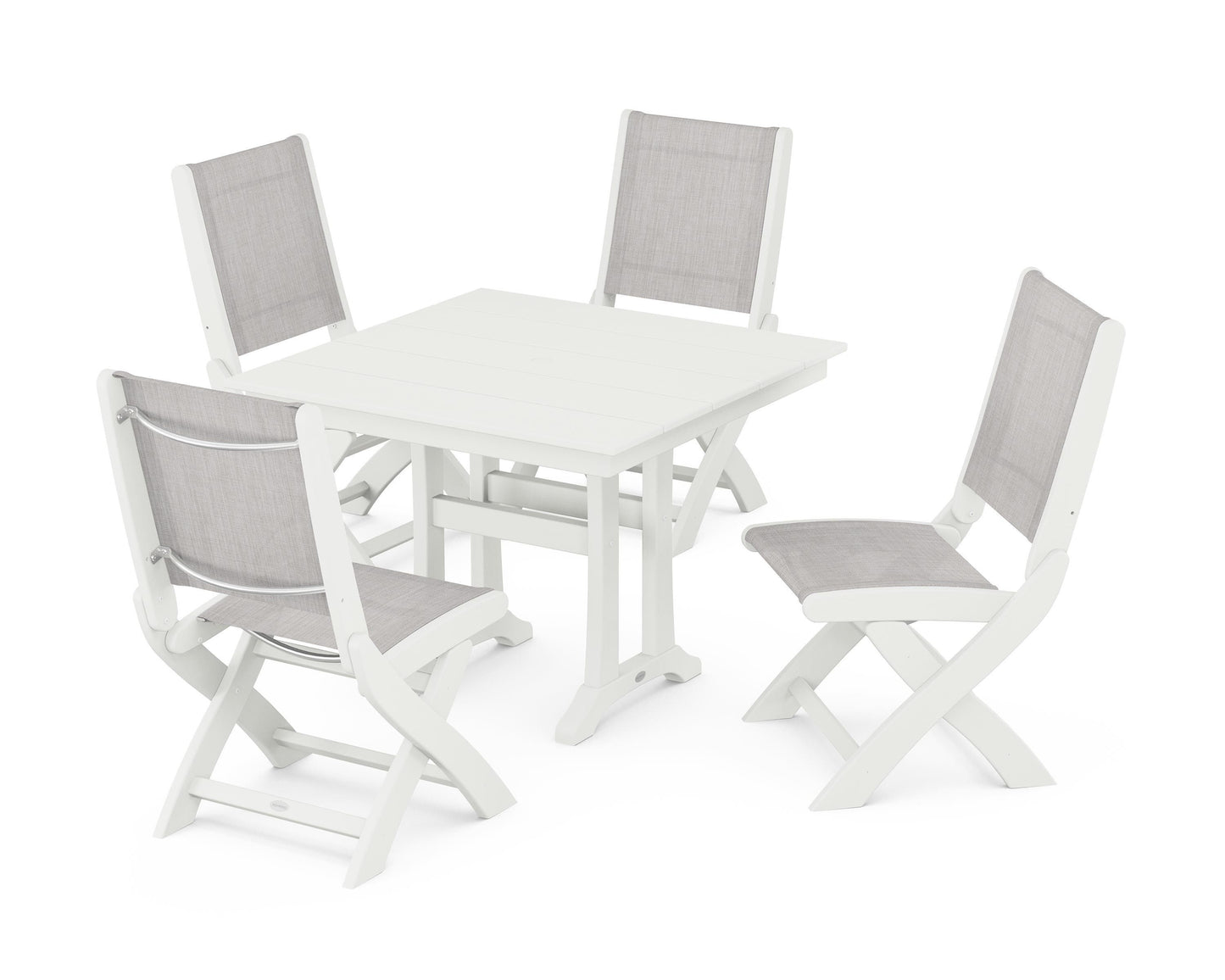 Coastal Folding Side Chair 5-Piece Farmhouse Dining Set With Trestle Legs