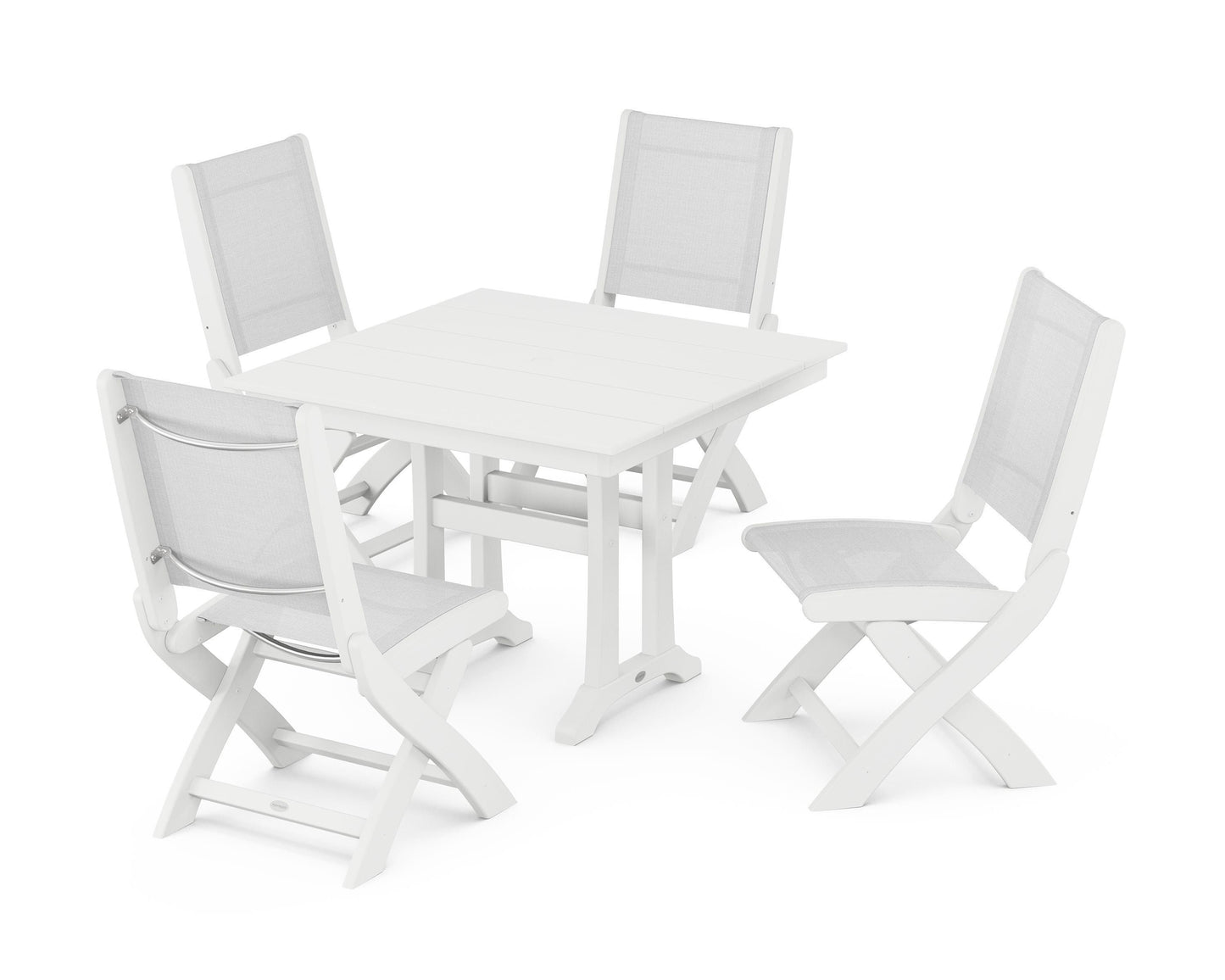 Coastal Folding Side Chair 5-Piece Farmhouse Dining Set With Trestle Legs